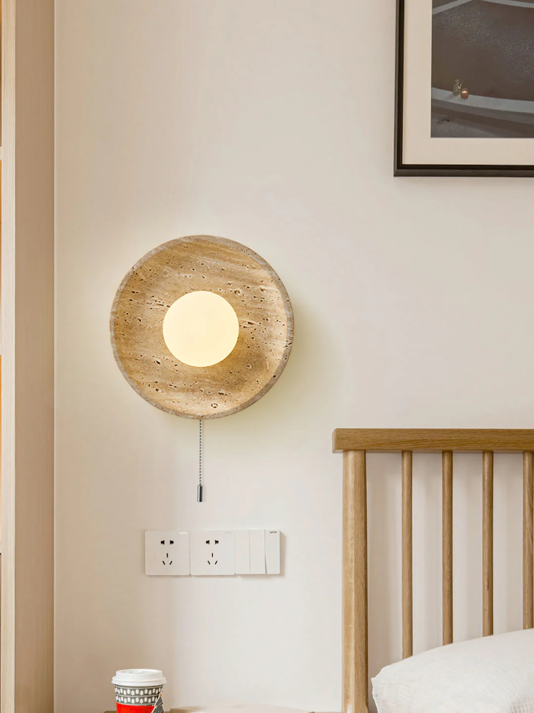 Lunar Minimalist Travertine Halo Ring Wall Light - Image 11