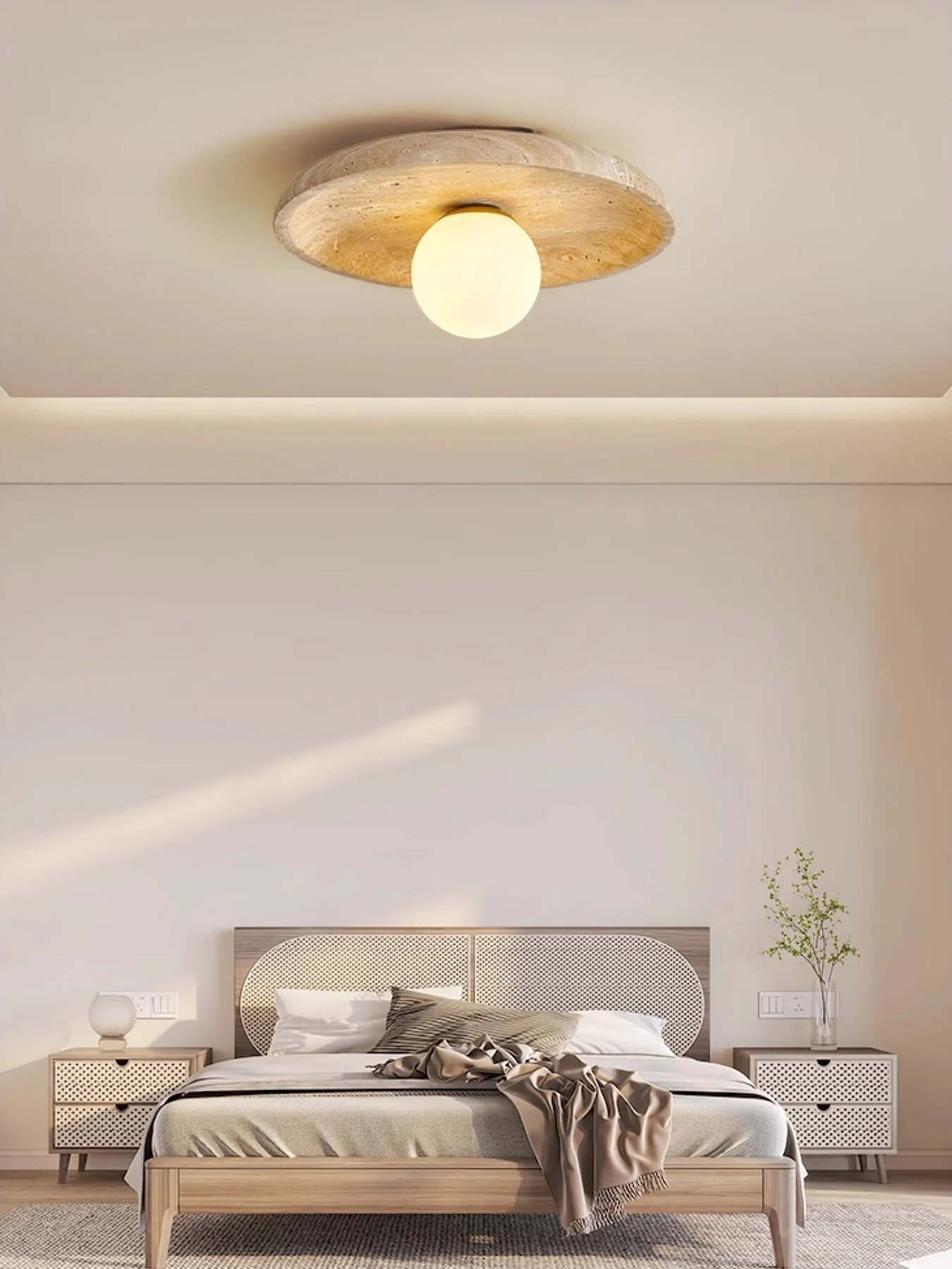 Lunar Minimalist Travertine Halo Ring Wall Light - Image 12