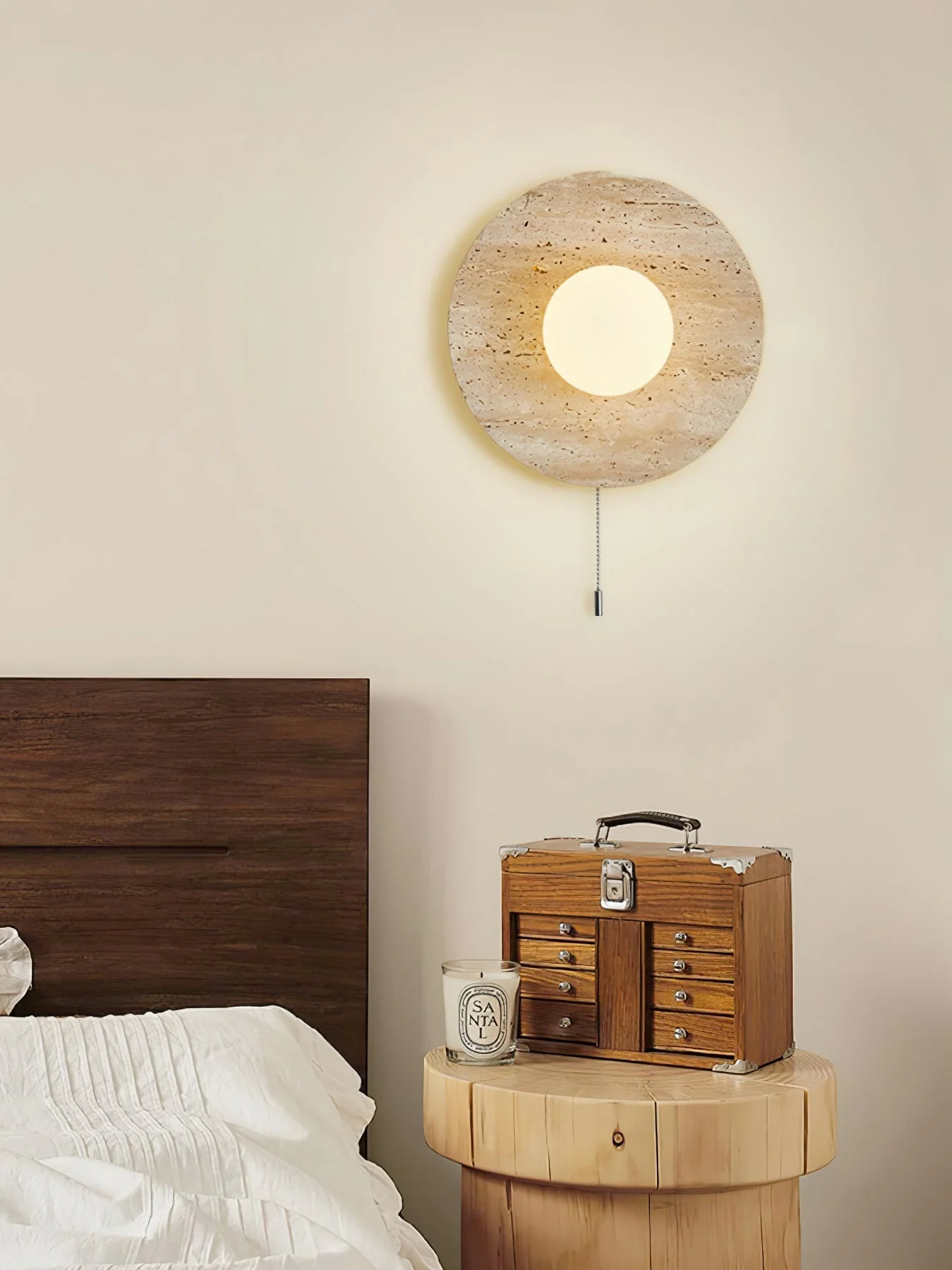 Lunar Minimalist Travertine Halo Ring Wall Light - Image 14