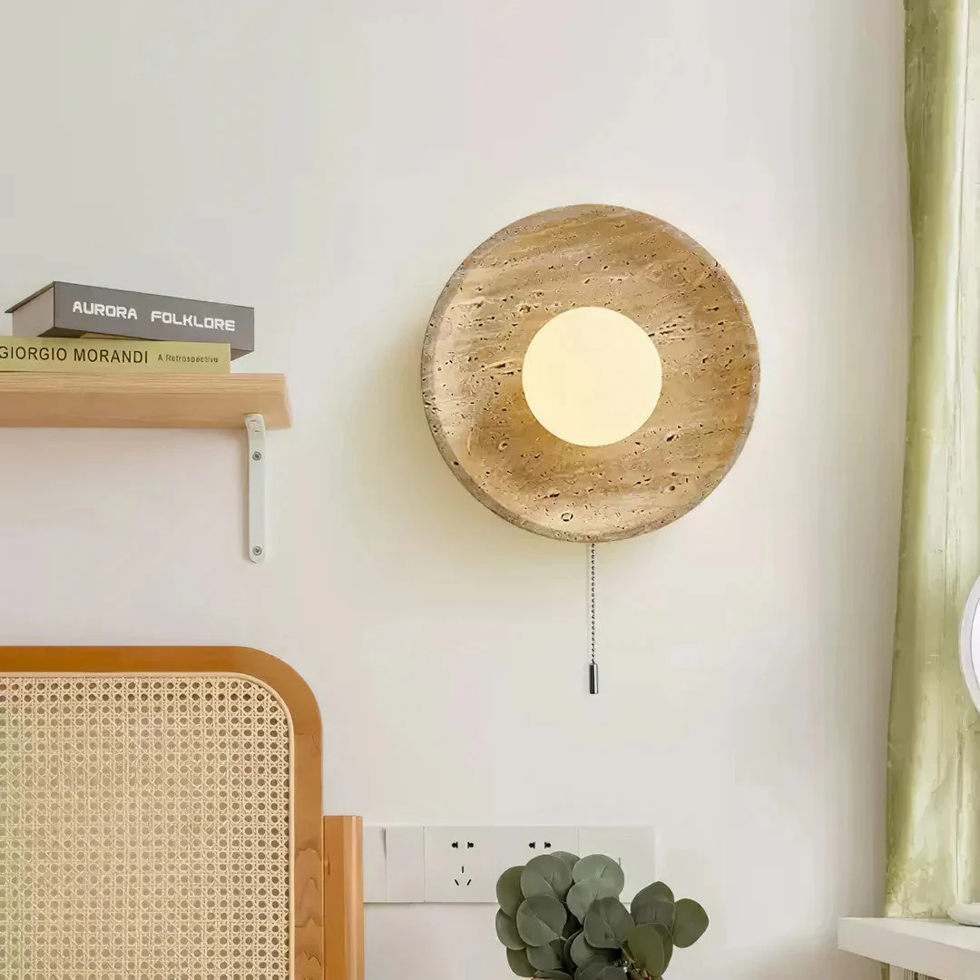 Lunar Minimalist Travertine Halo Ring Wall Light - Image 2