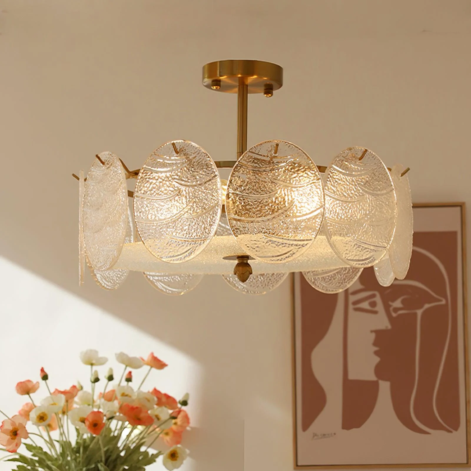 Lustra Ceiling Lamp with Gold Finish and Ribbed Glass - Image 11