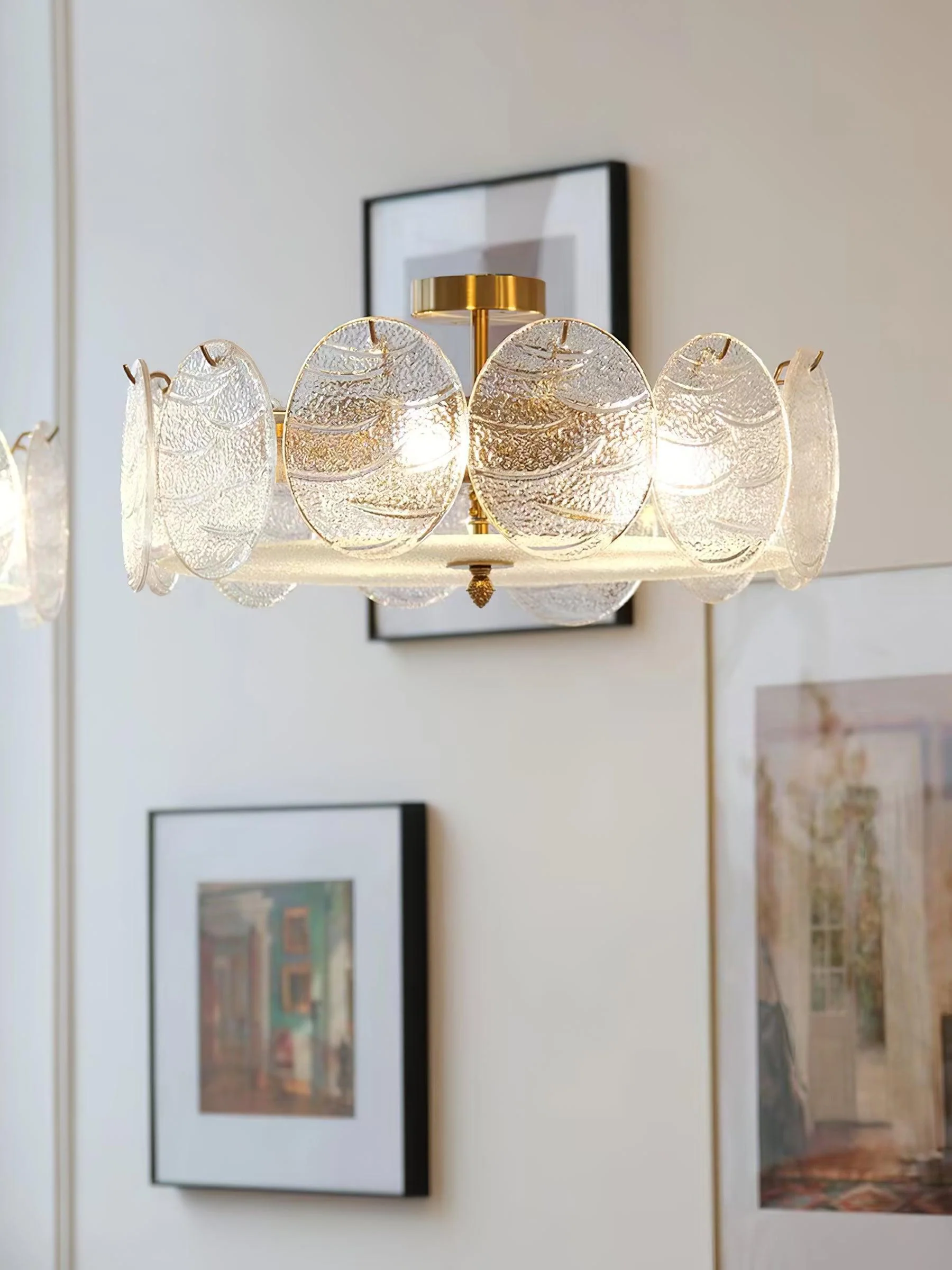 Lustra Ceiling Lamp with Gold Finish and Ribbed Glass - Image 12