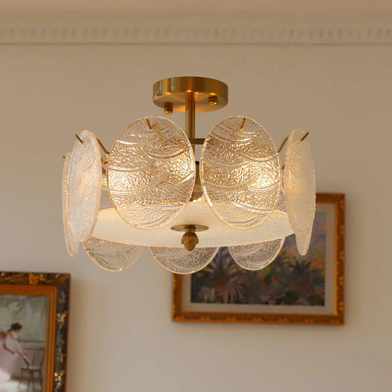 Lustra Ceiling Lamp with Gold Finish and Ribbed Glass - Image 13