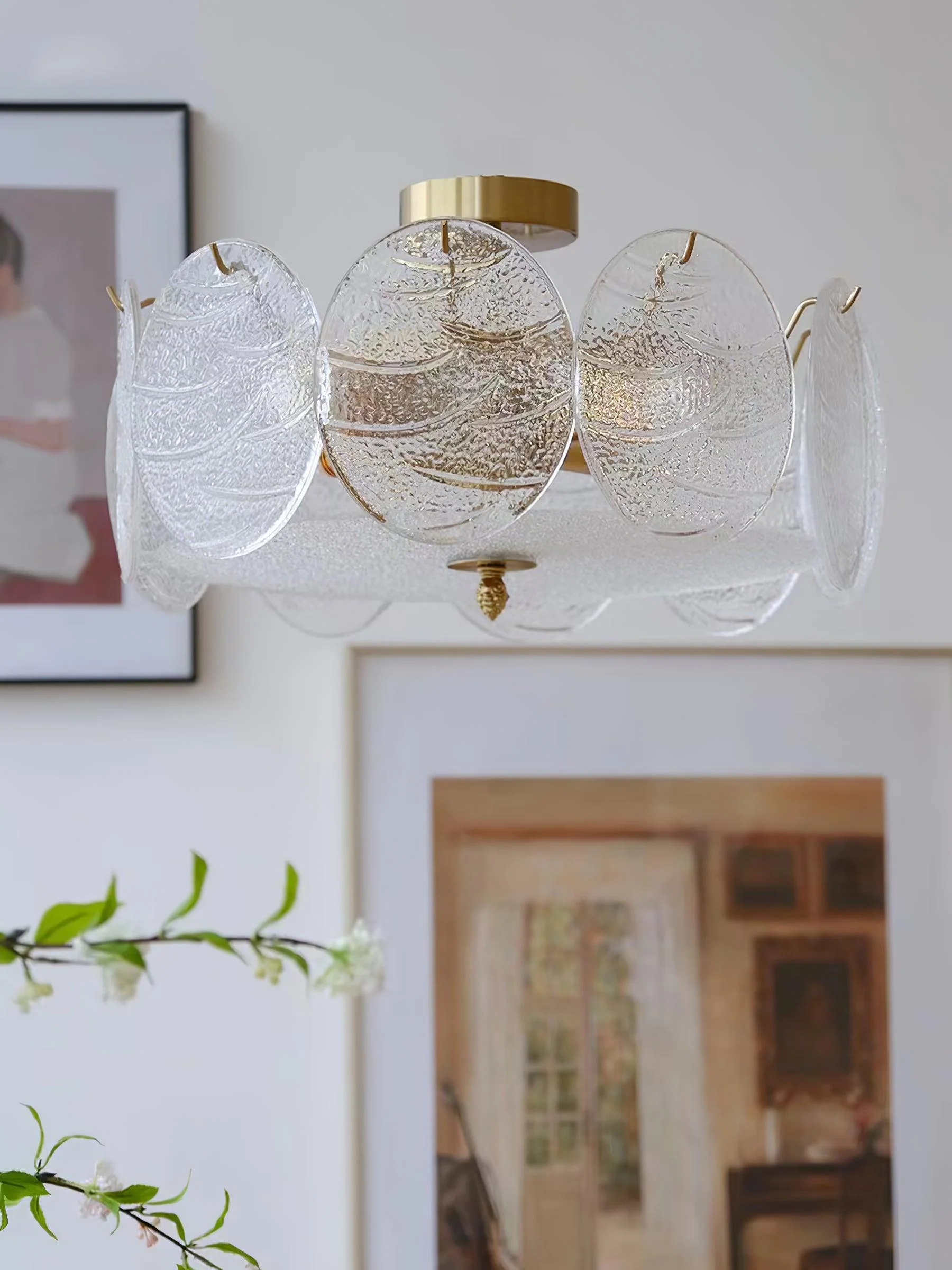 Lustra Ceiling Lamp with Gold Finish and Ribbed Glass - Image 18