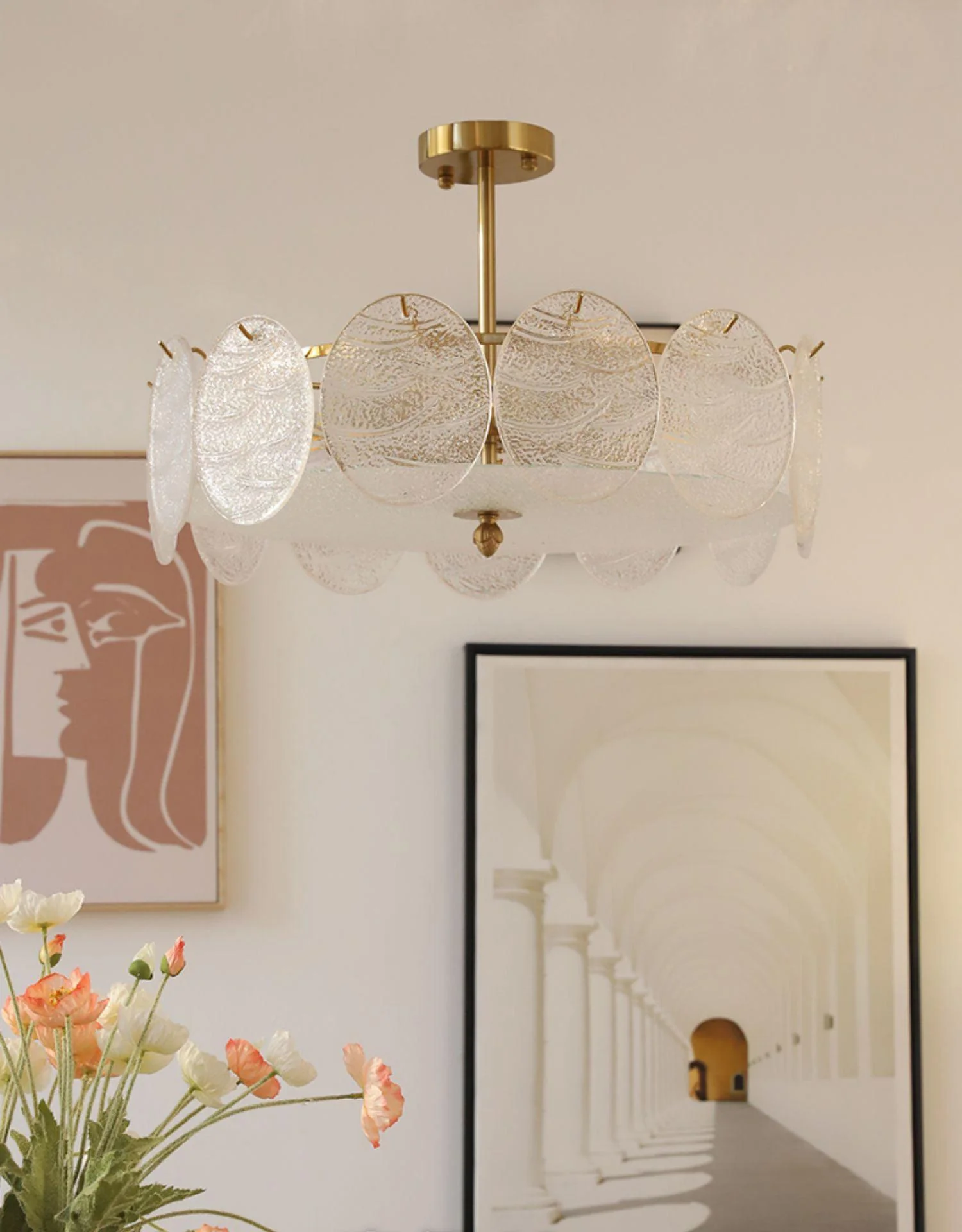Lustra Ceiling Lamp with Gold Finish and Ribbed Glass - Image 19