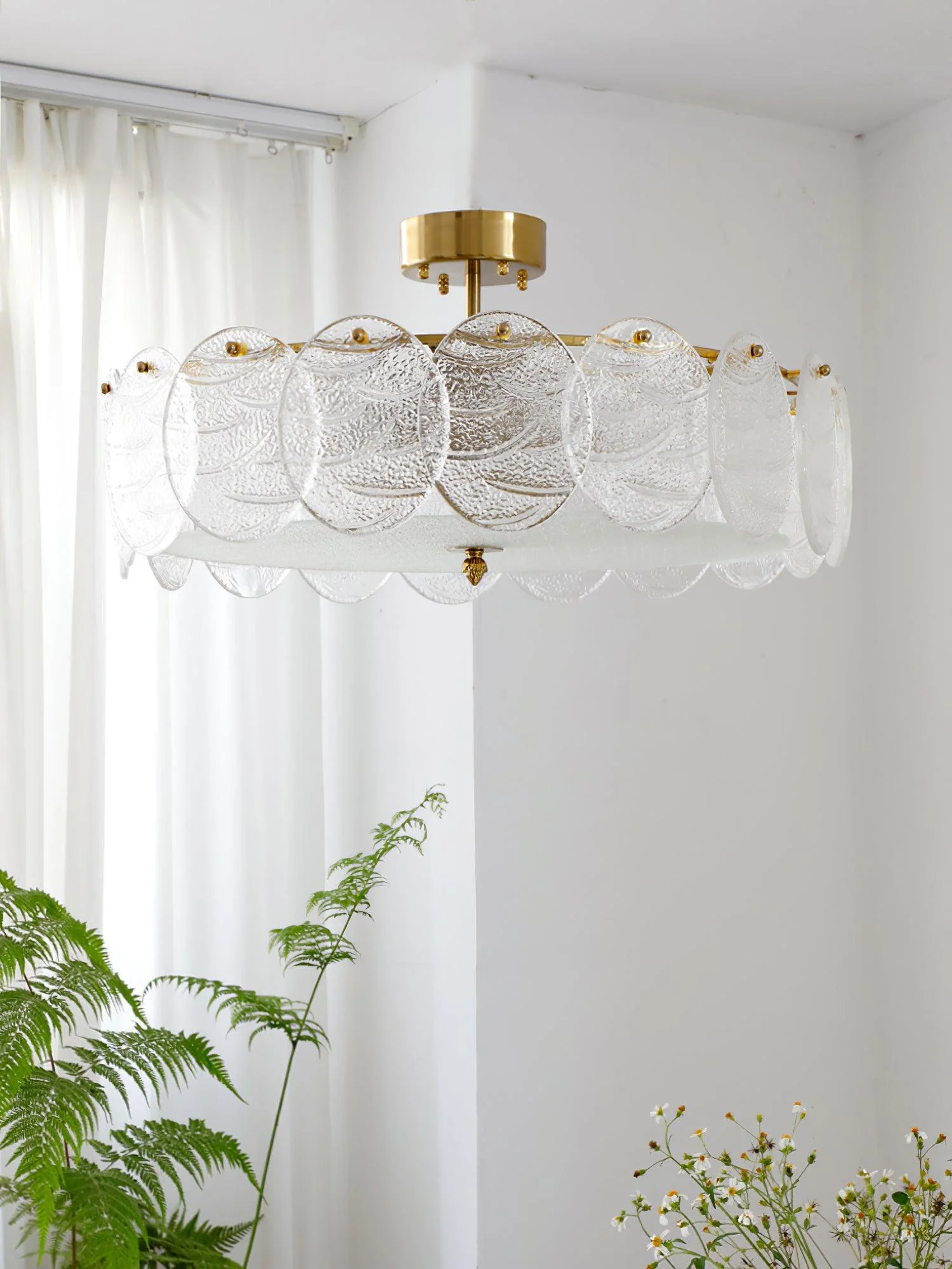 Lustra Ceiling Lamp with Gold Finish and Ribbed Glass - Image 22