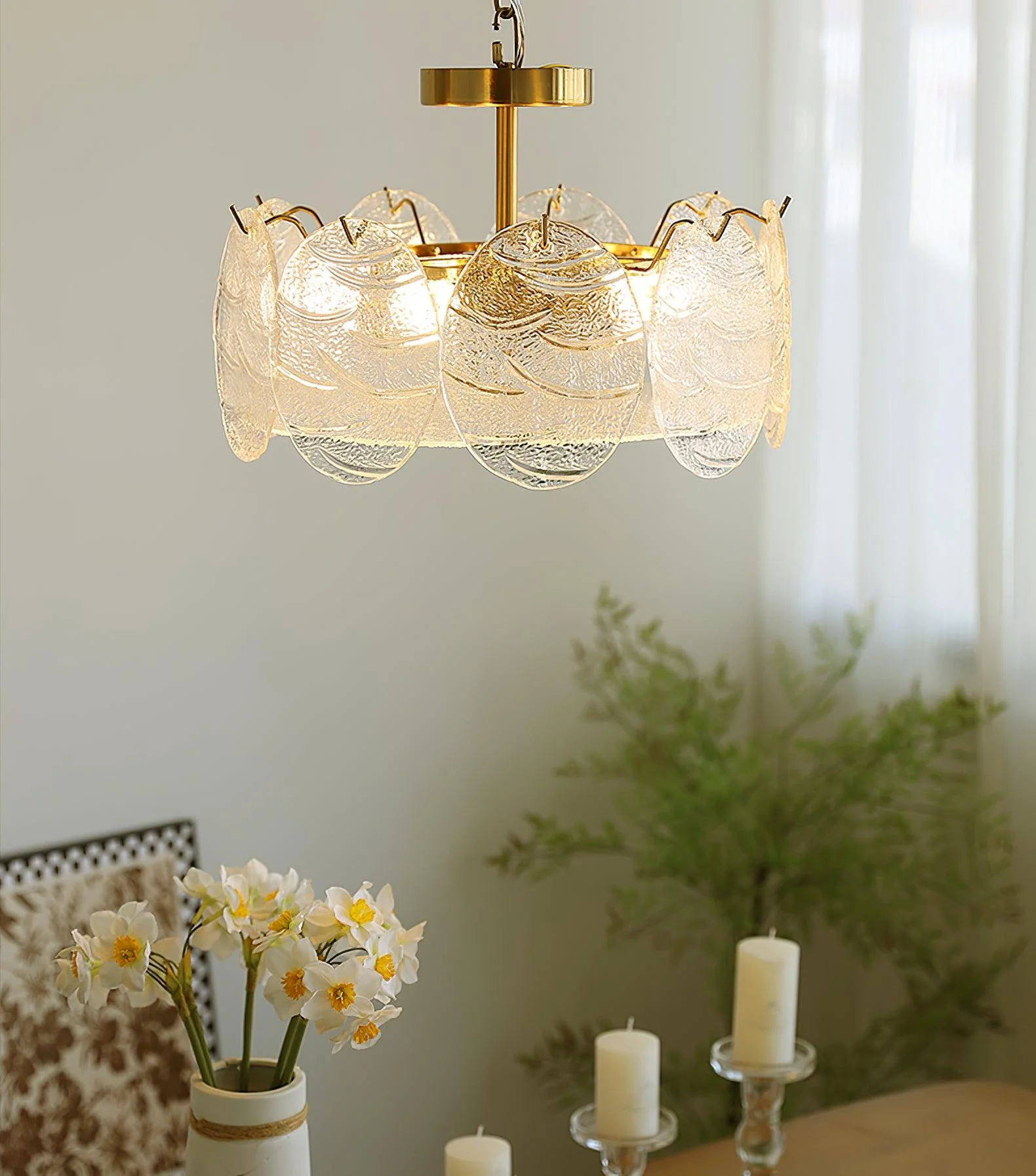 Lustra Ceiling Lamp with Gold Finish and Ribbed Glass - Image 23