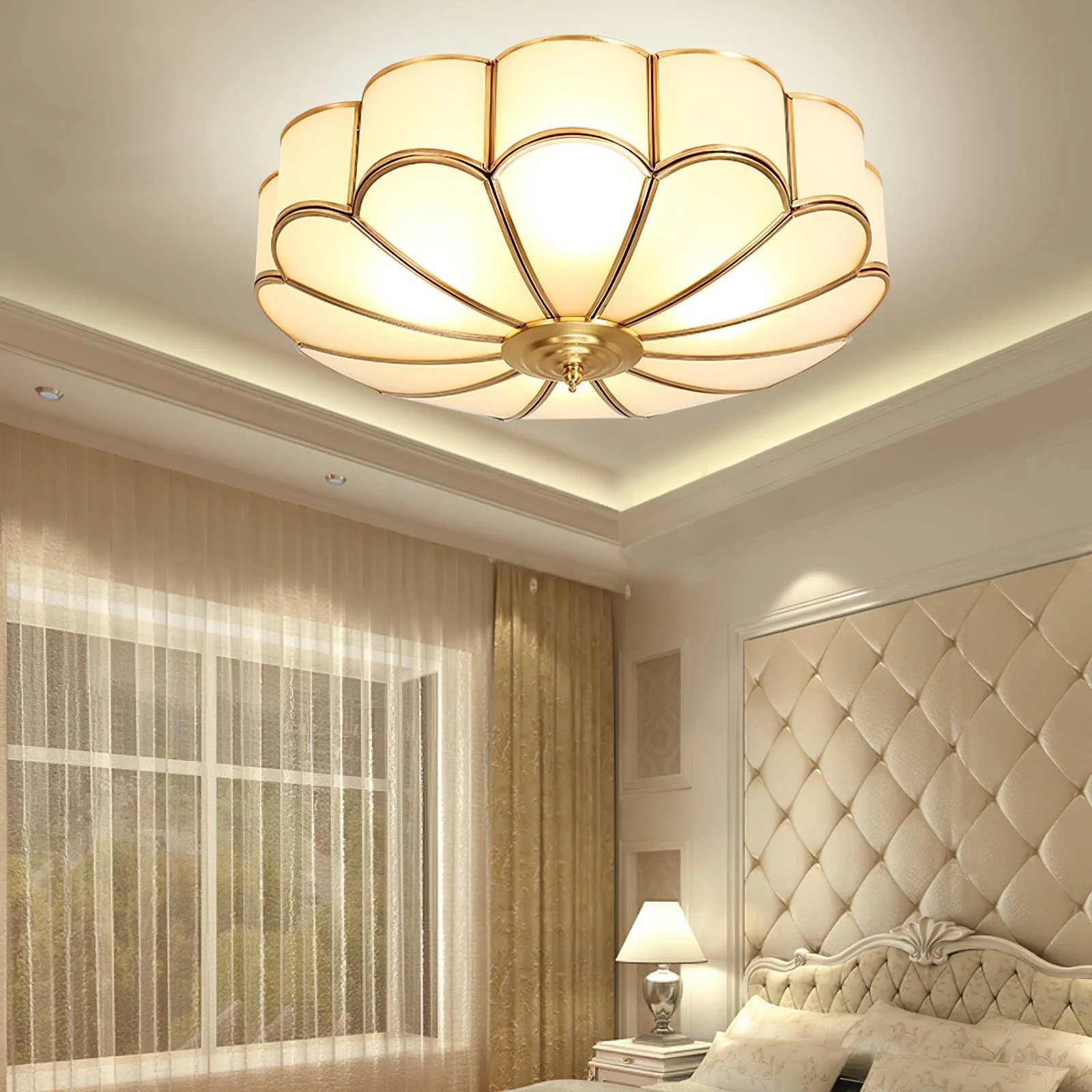Lustra Ceiling Light Flower Shape Glass Brass - Image 15