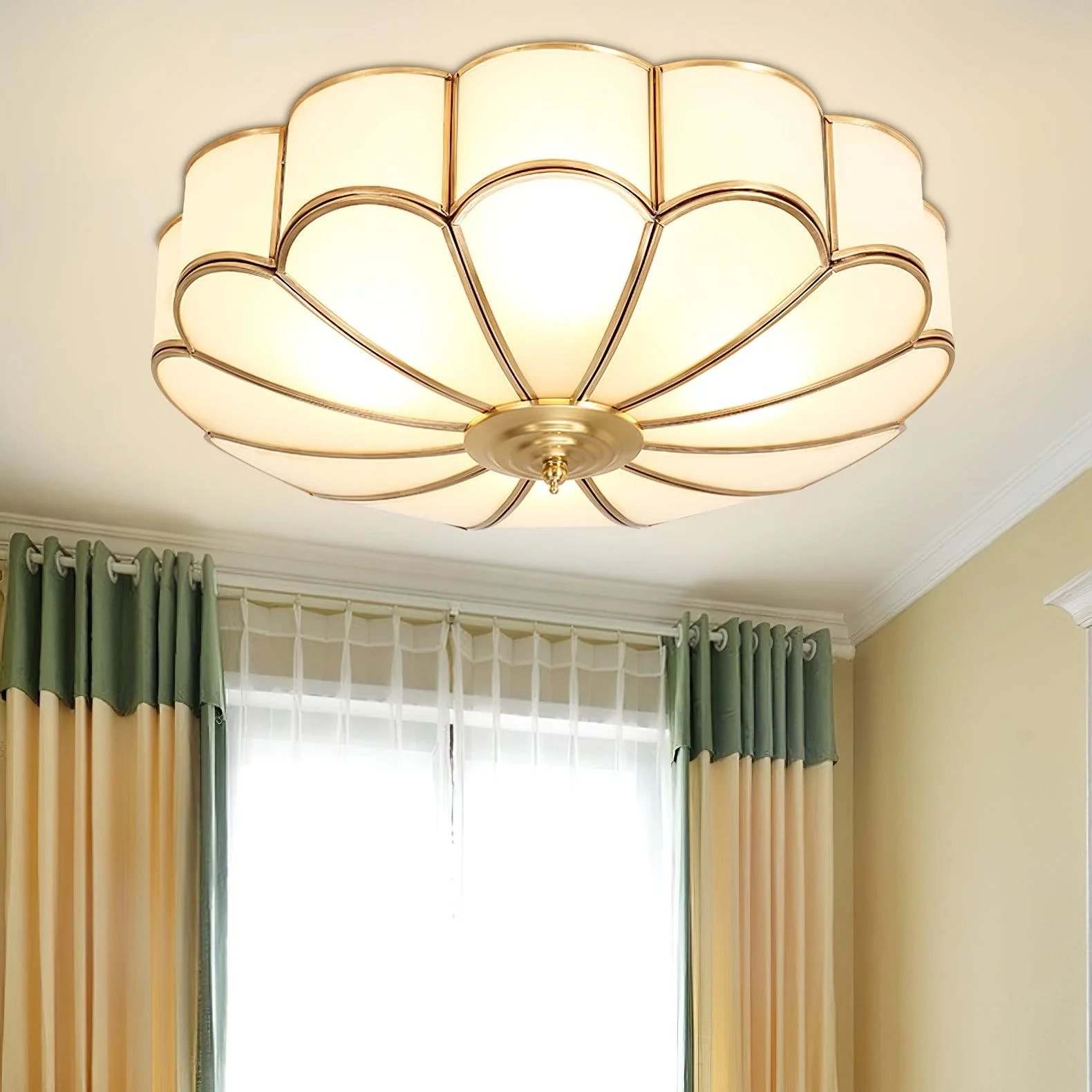 Lustra Ceiling Light Flower Shape Glass Brass - Image 17