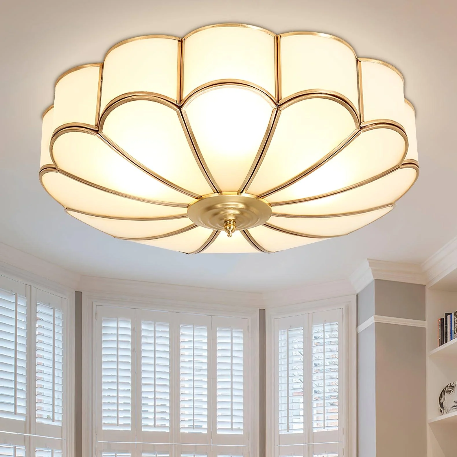 Lustra Ceiling Light Flower Shape Glass Brass - Image 18