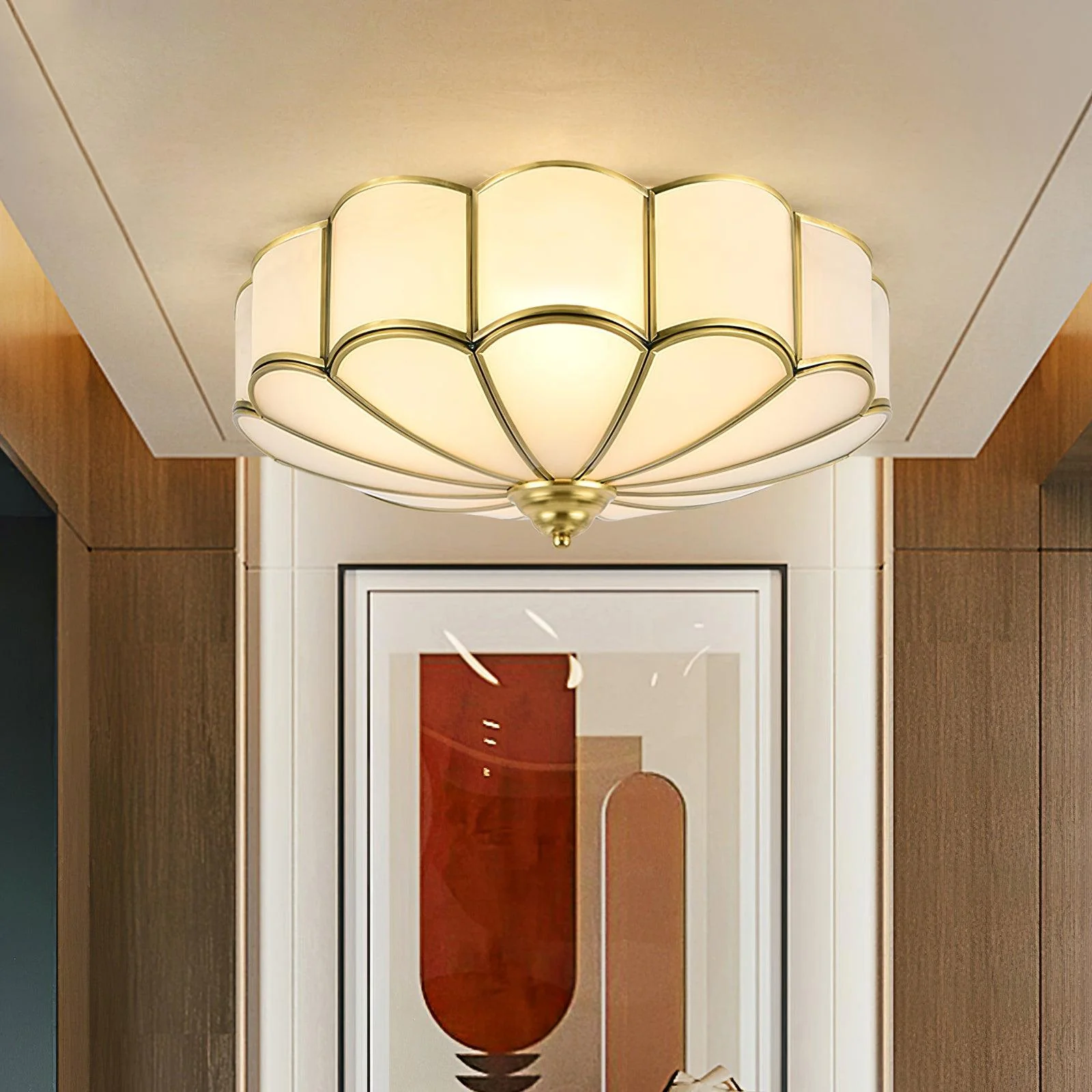 Lustra Ceiling Light Flower Shape Glass Brass - Image 19