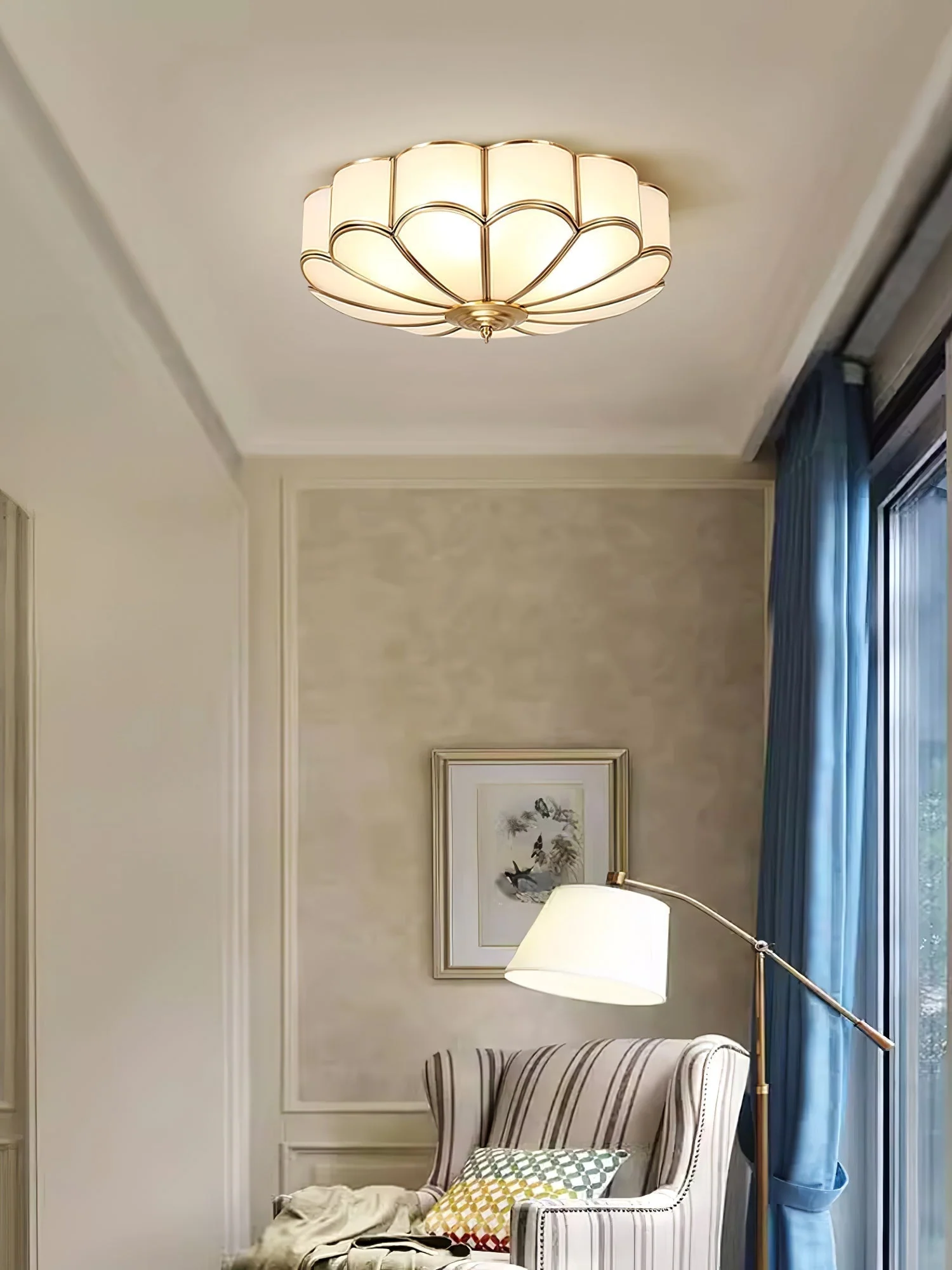Lustra Ceiling Light Flower Shape Glass Brass - Image 21