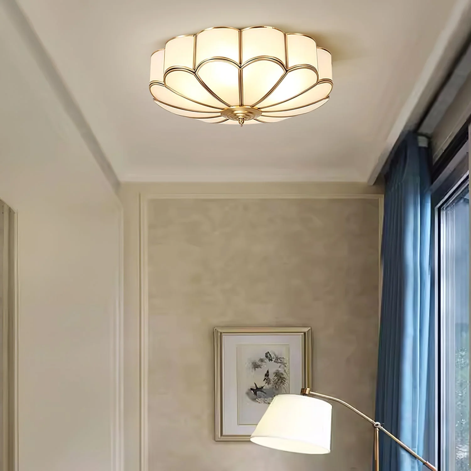 Lustra Ceiling Light Flower Shape Glass Brass - Image 28