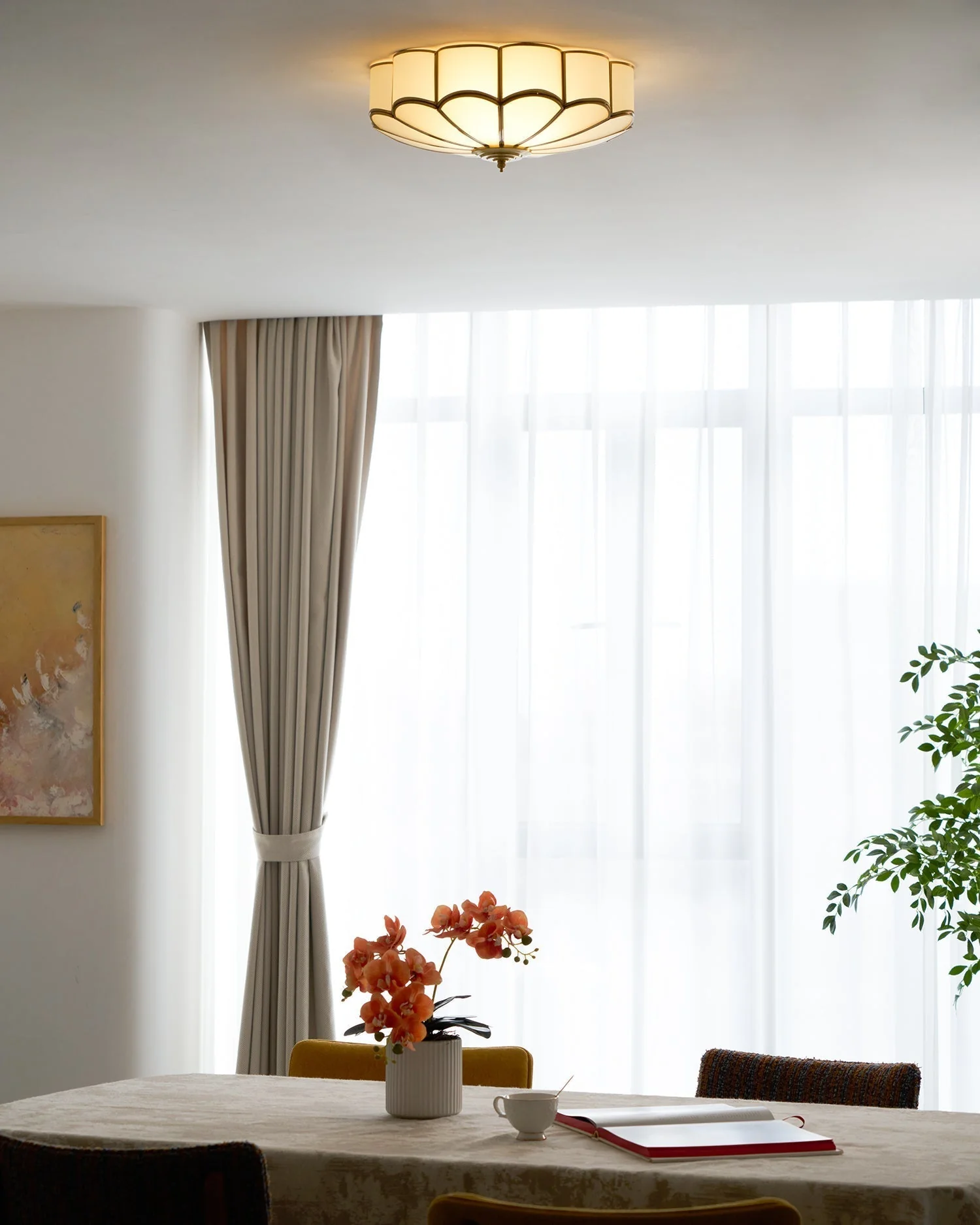 Lustra Ceiling Light Flower Shape Glass Brass - Image 29
