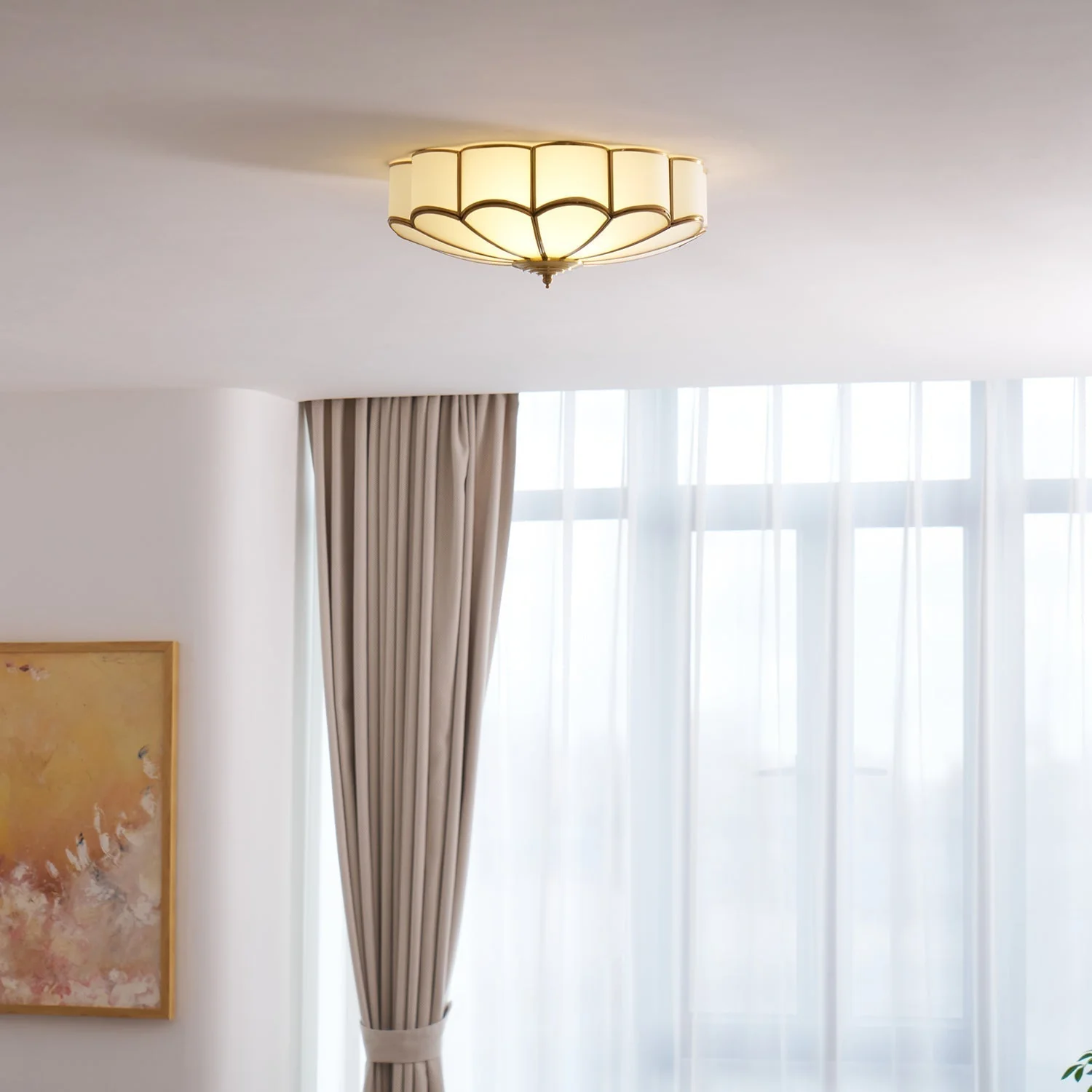 Lustra Ceiling Light Flower Shape Glass Brass - Image 30