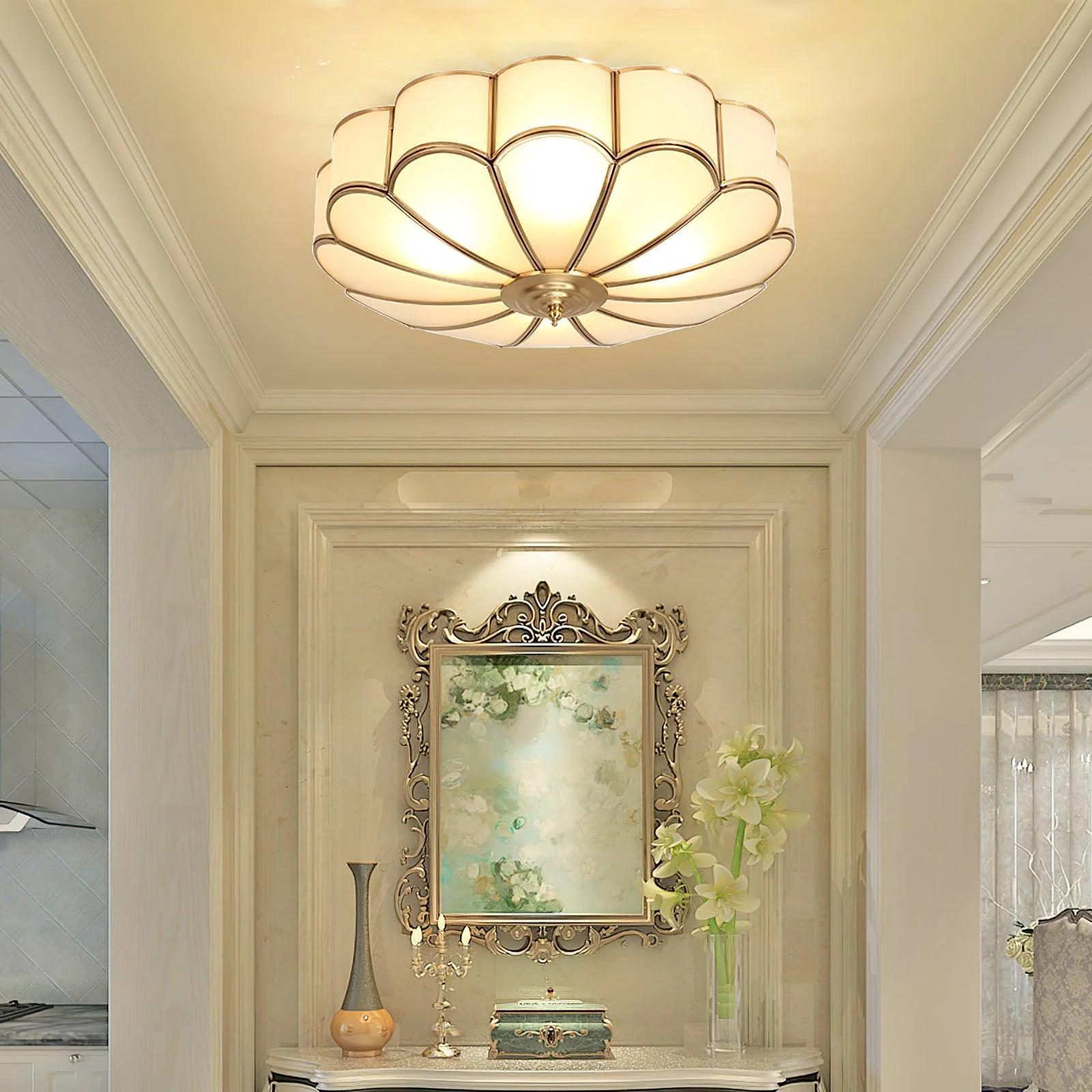 Lustra Ceiling Light Flower Shape Glass Brass - Image 34