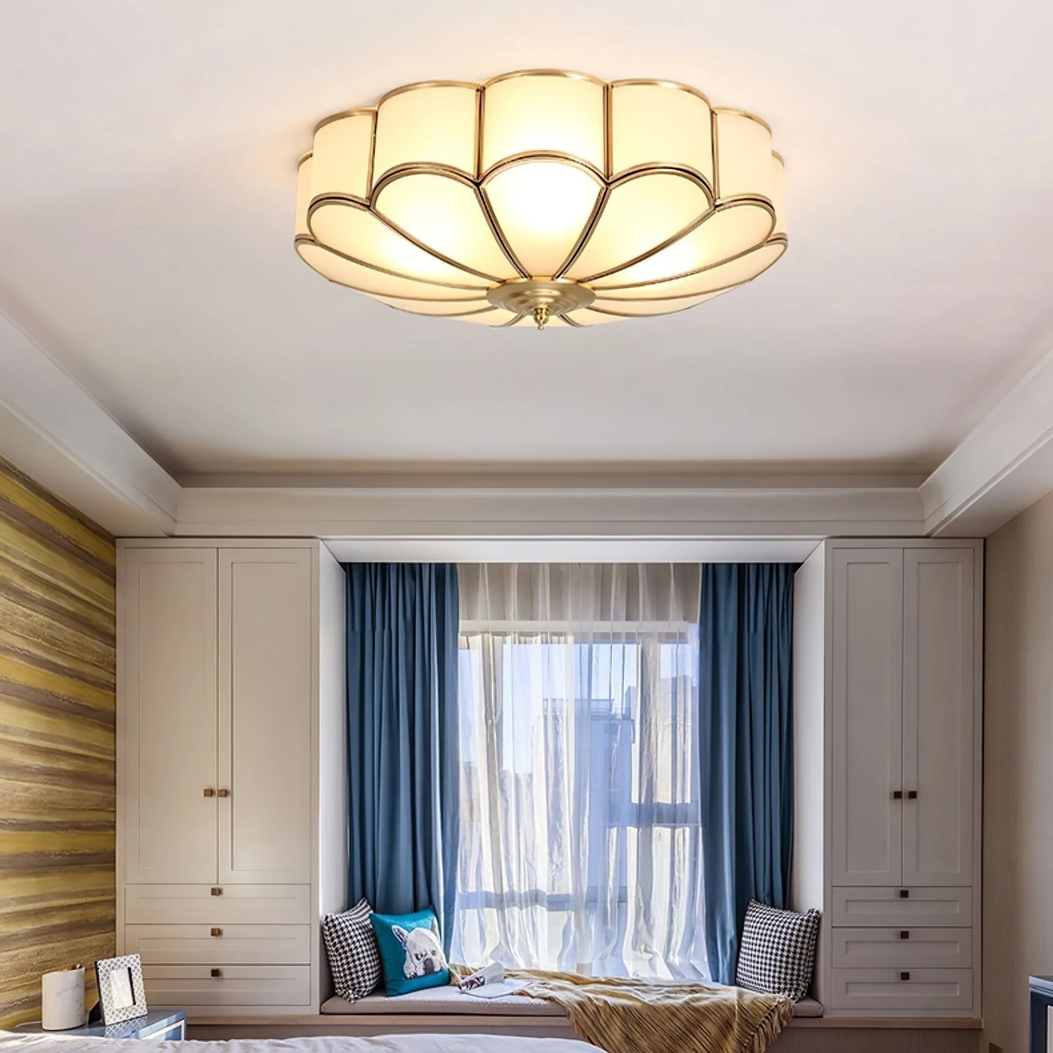 Lustra Ceiling Light Flower Shape Glass Brass - Image 42