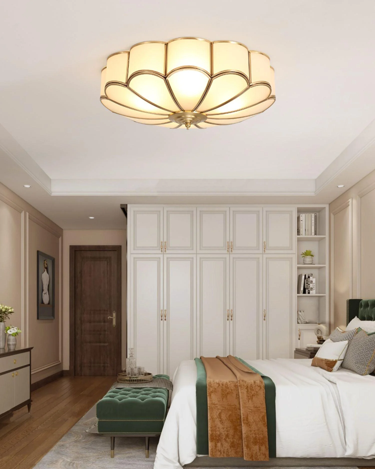 Lustra Ceiling Light Flower Shape Glass Brass - Image 45
