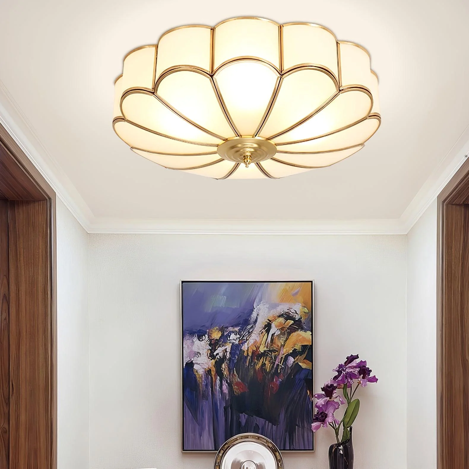 Lustra Ceiling Light Flower Shape Glass Brass - Image 46