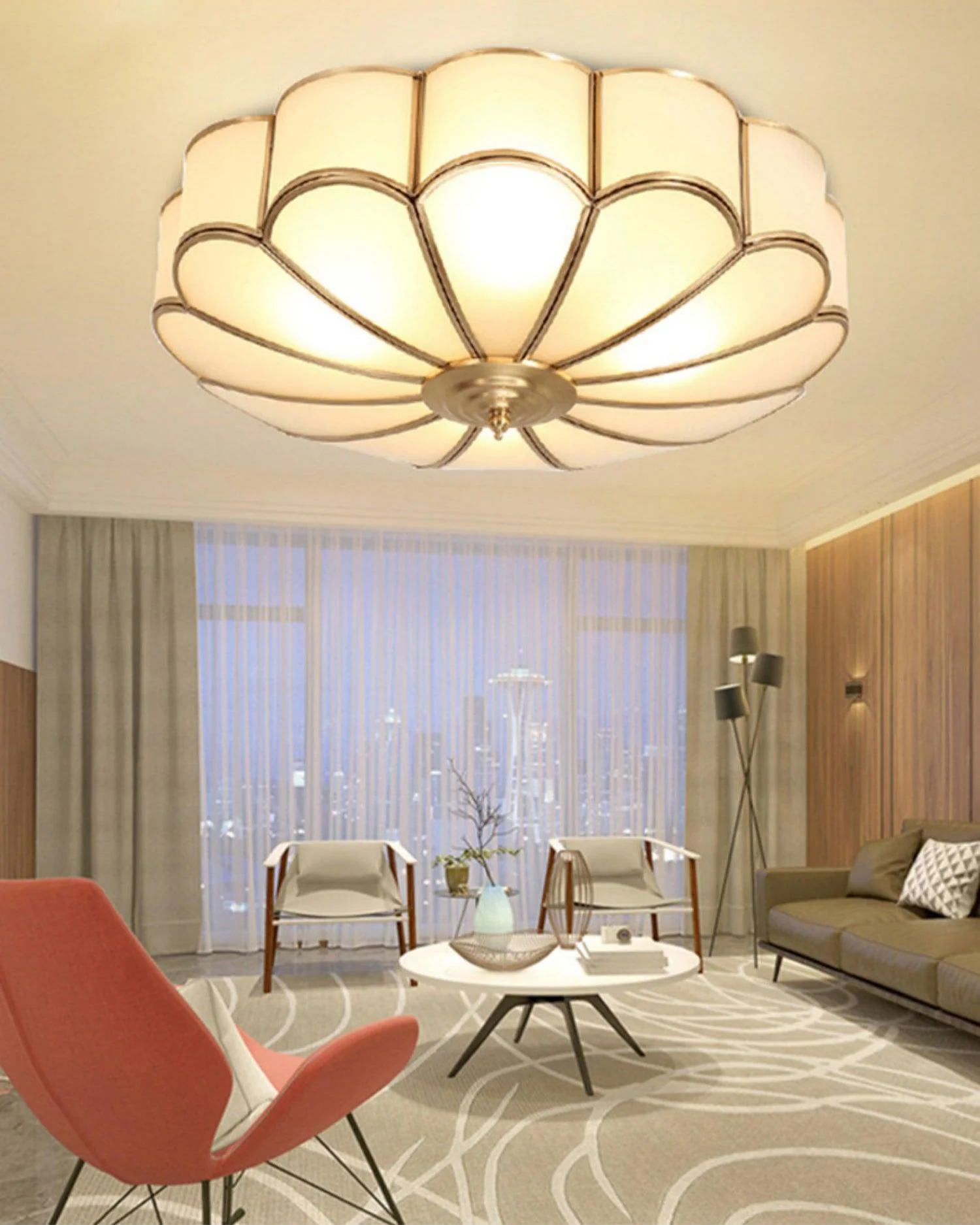 Lustra Ceiling Light Flower Shape Glass Brass - Image 49