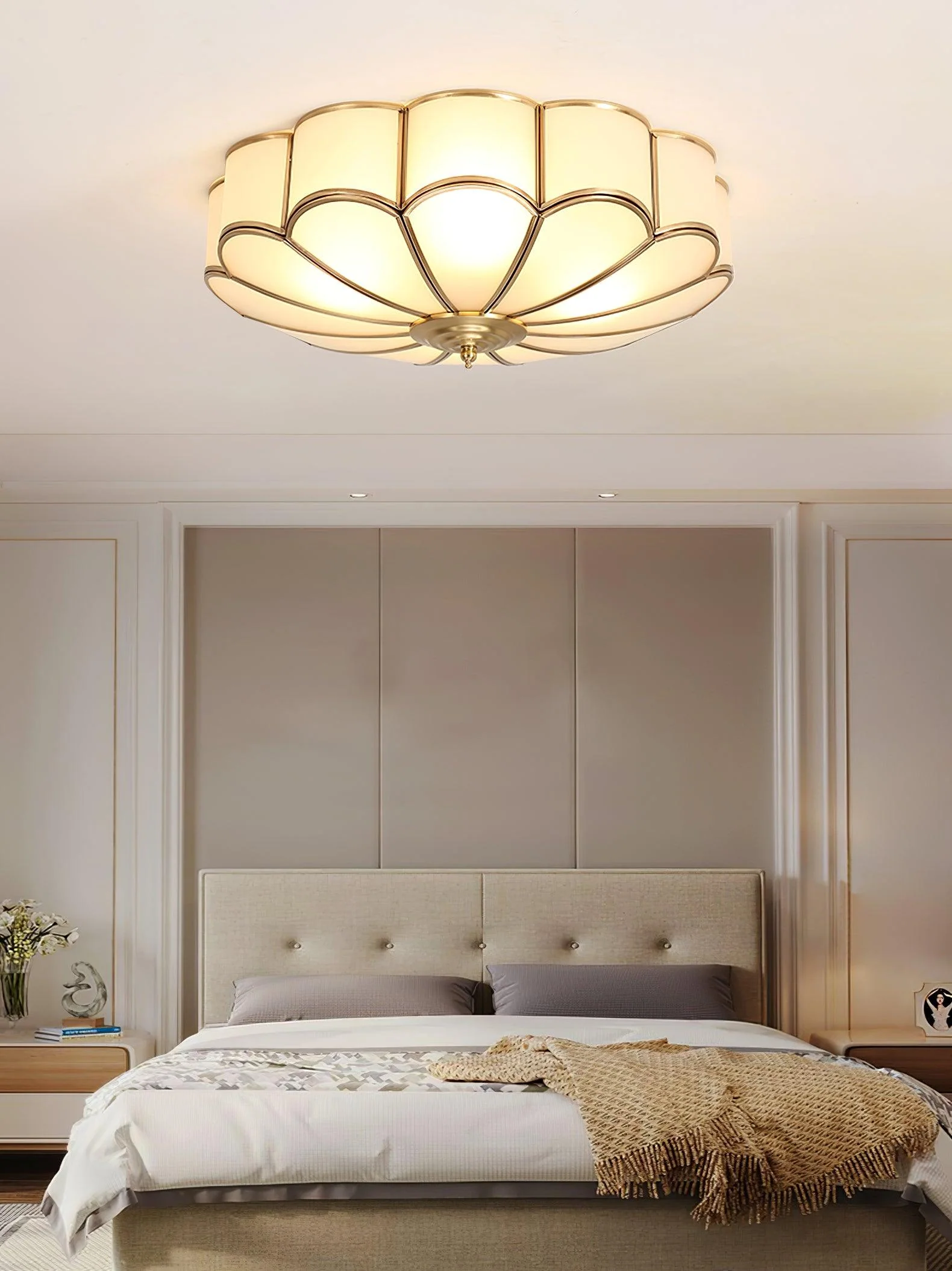 Lustra Ceiling Light Flower Shape Glass Brass - Image 50
