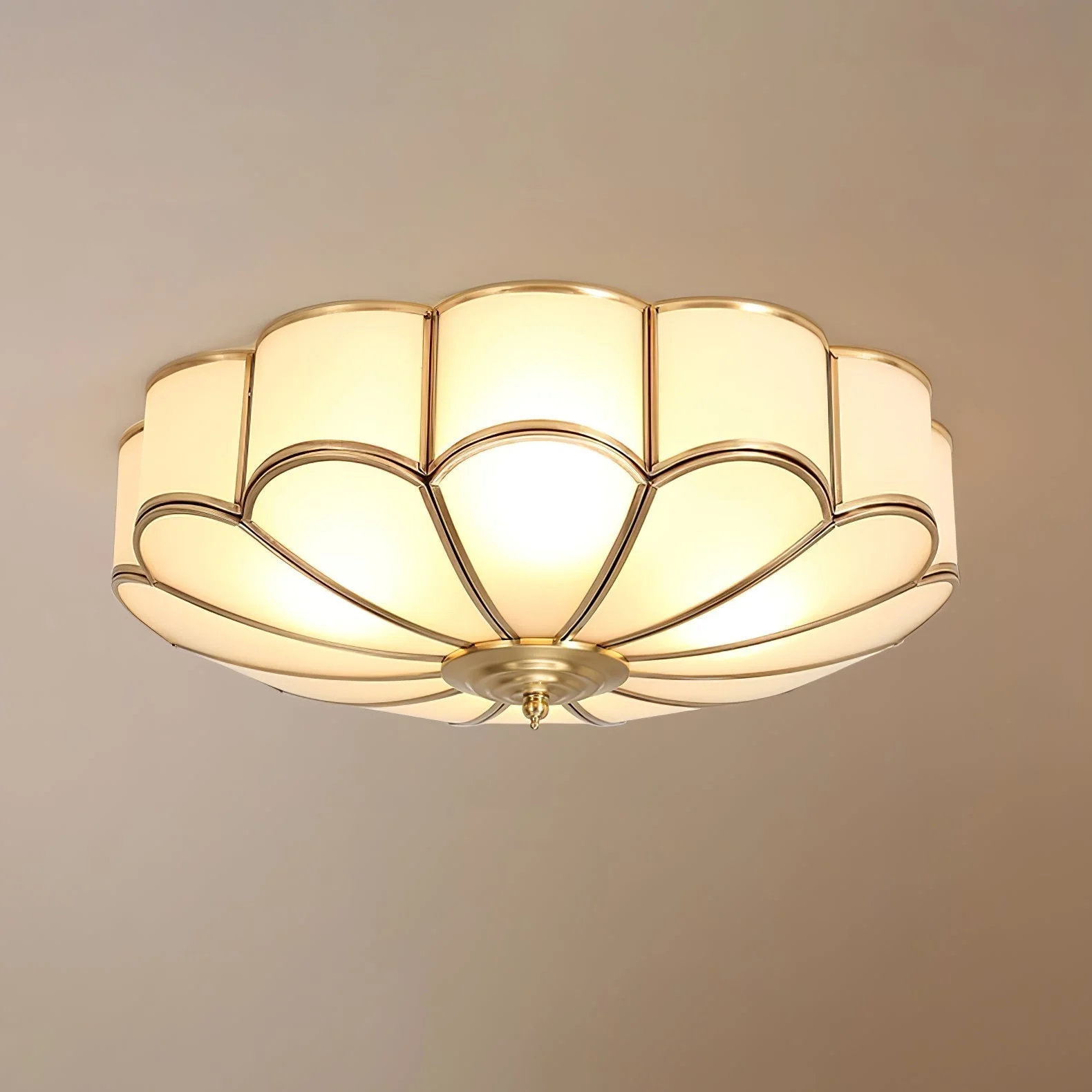 Lustra Ceiling Light Flower Shape Glass Brass - Image 9