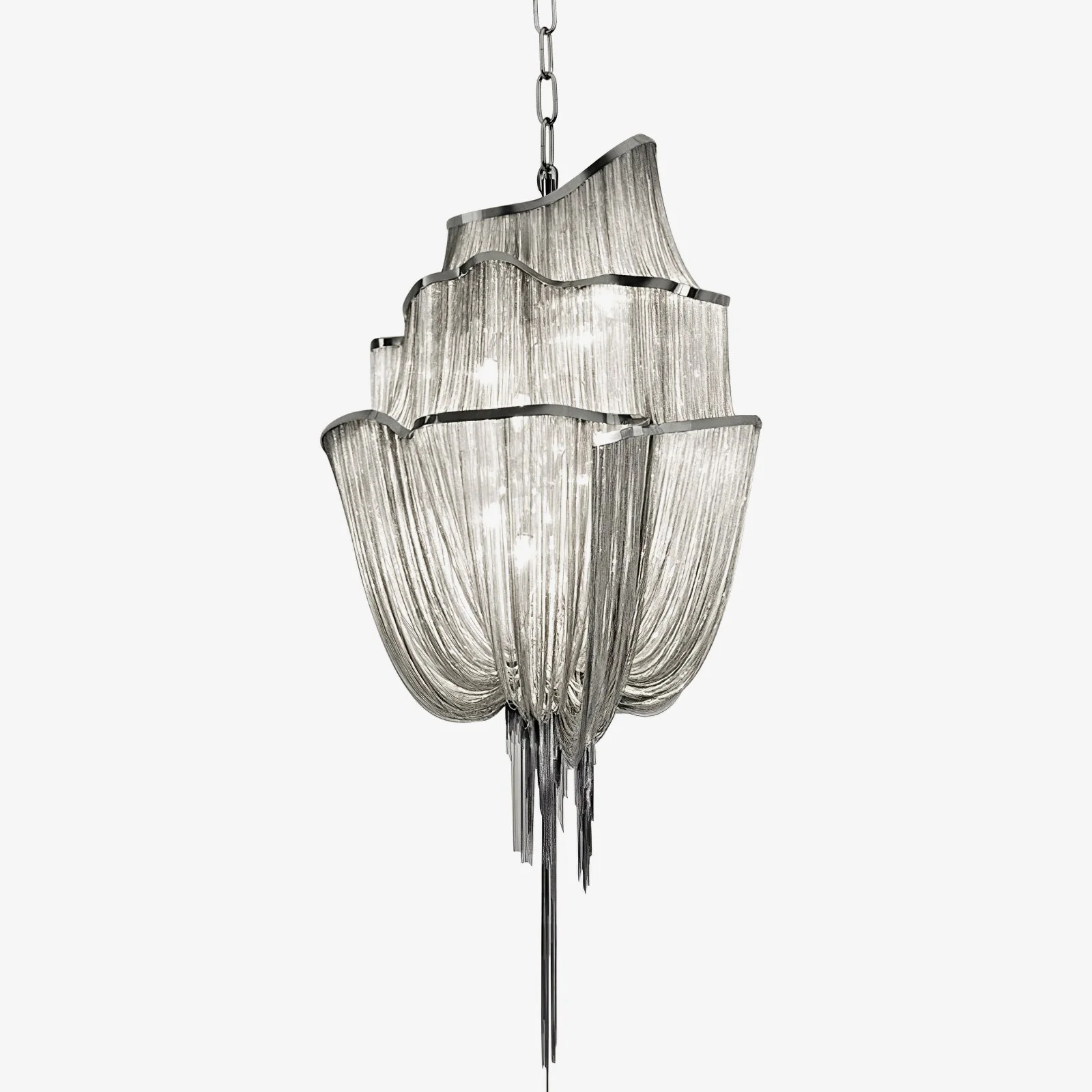 Lustra Chandelier Aluminum Chains Shimmering Nickel - Image 26