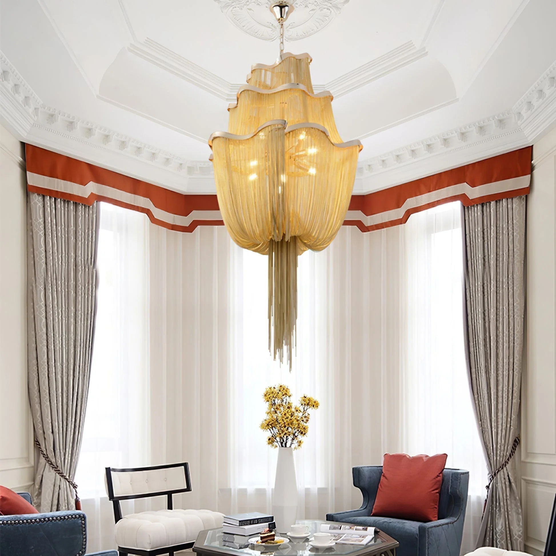 Lustra Chandelier Aluminum Chains Shimmering Nickel - Image 27