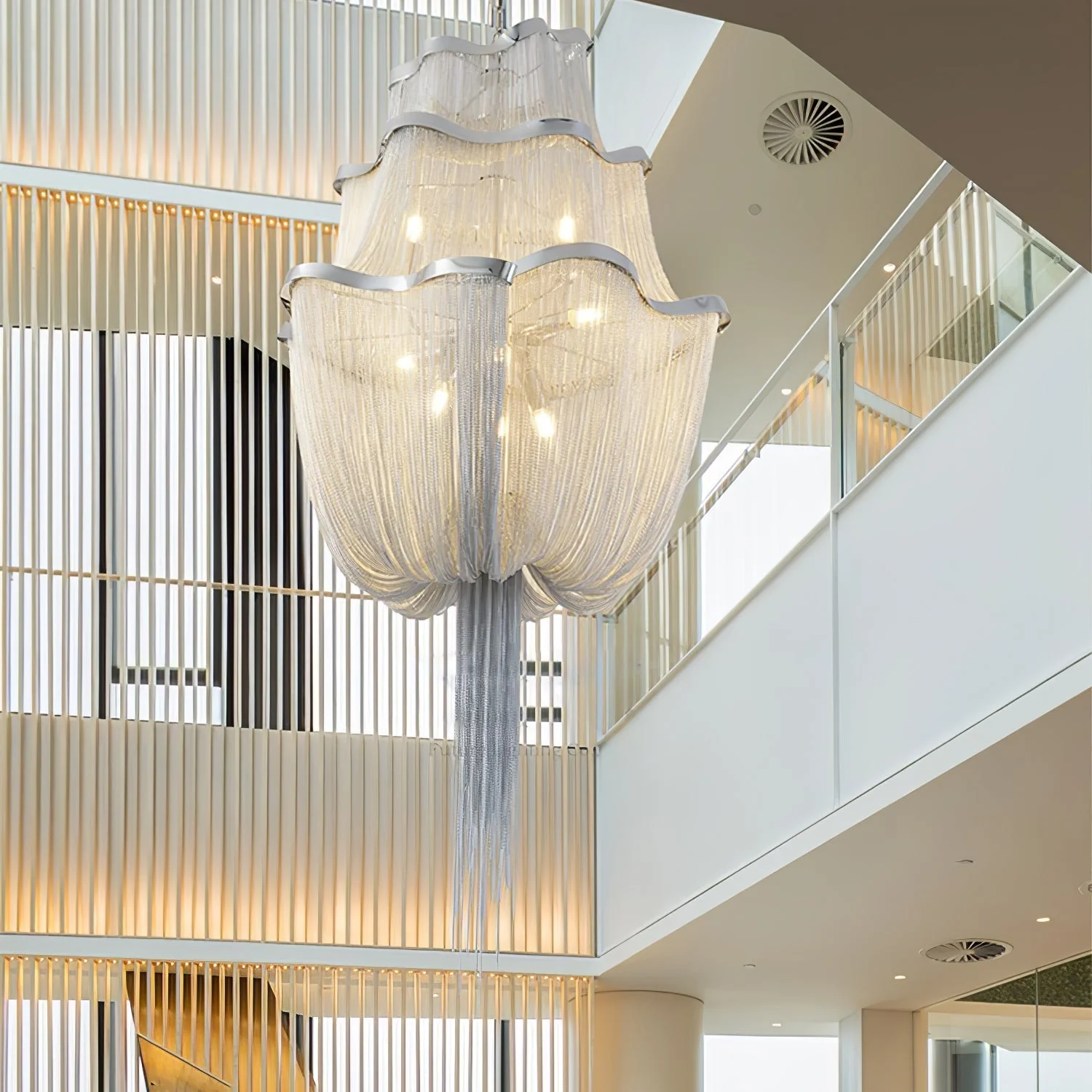 Lustra Chandelier Aluminum Chains Shimmering Nickel - Image 28