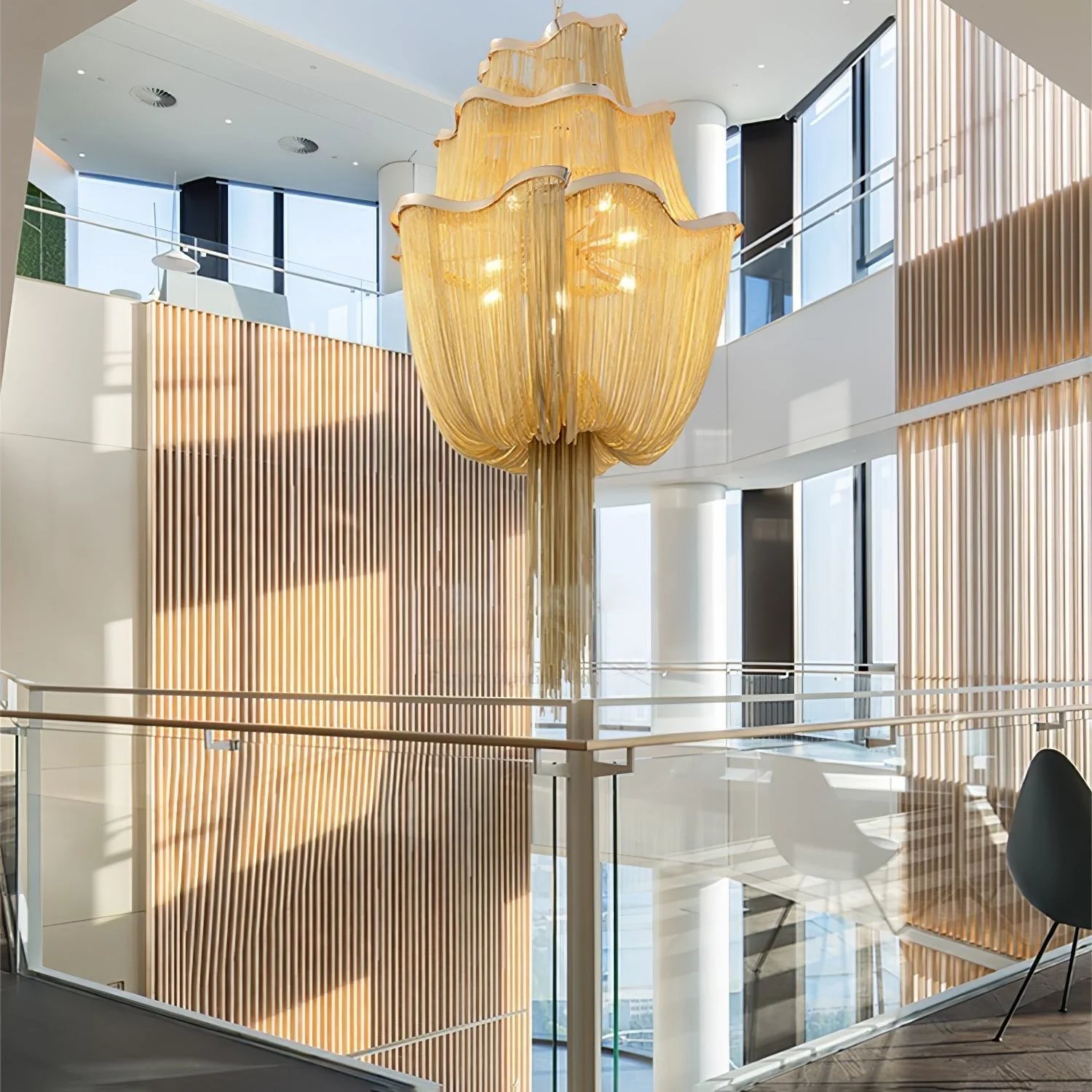 Lustra Chandelier Aluminum Chains Shimmering Nickel - Image 29
