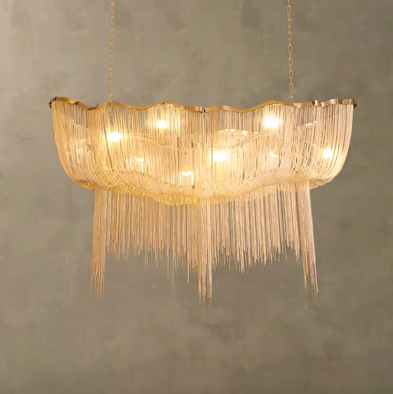 Lustra Chandelier Aluminum Chains Shimmering Nickel - Image 33