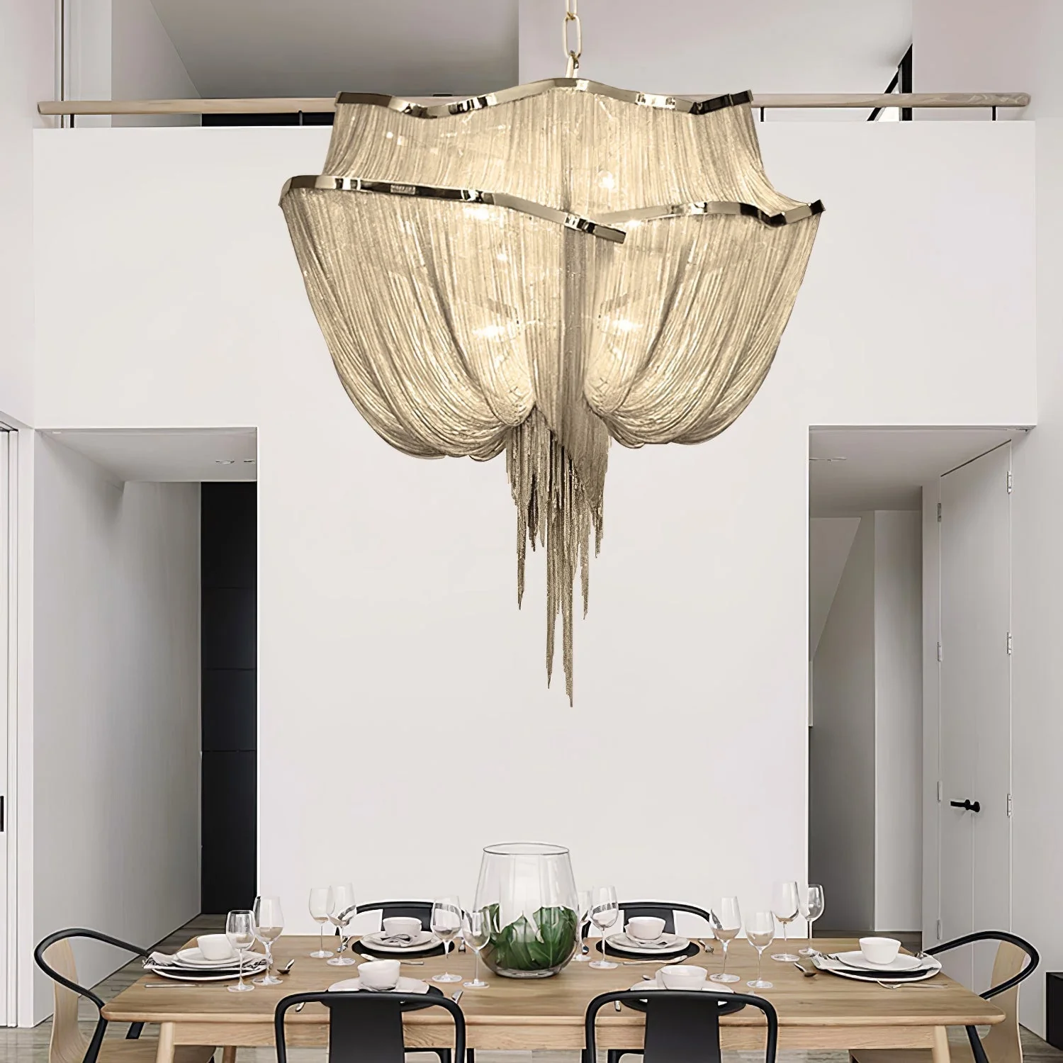 Lustra Chandelier Aluminum Chains Shimmering Nickel - Image 4