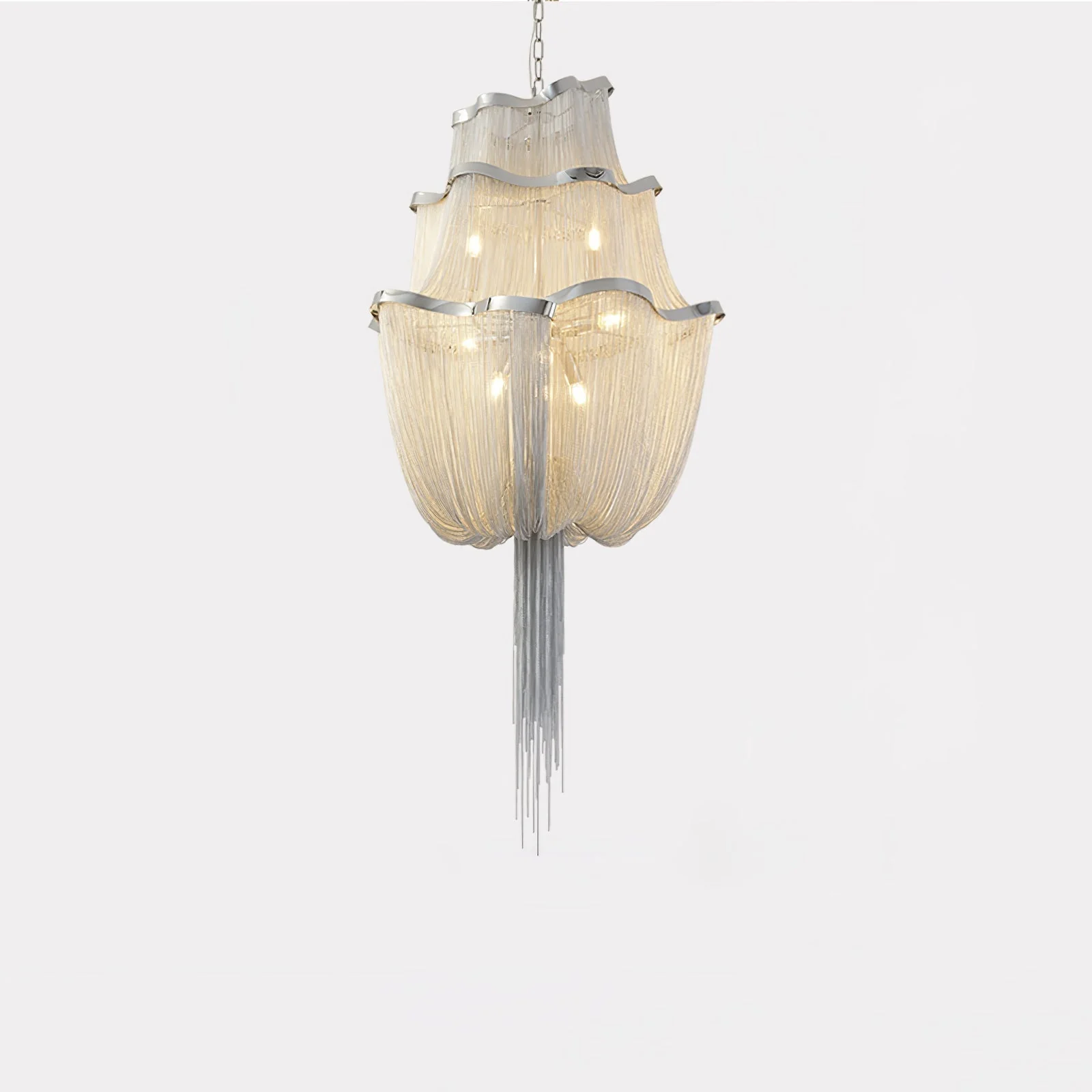 Lustra Chandelier Aluminum Chains Shimmering Nickel - Image 6