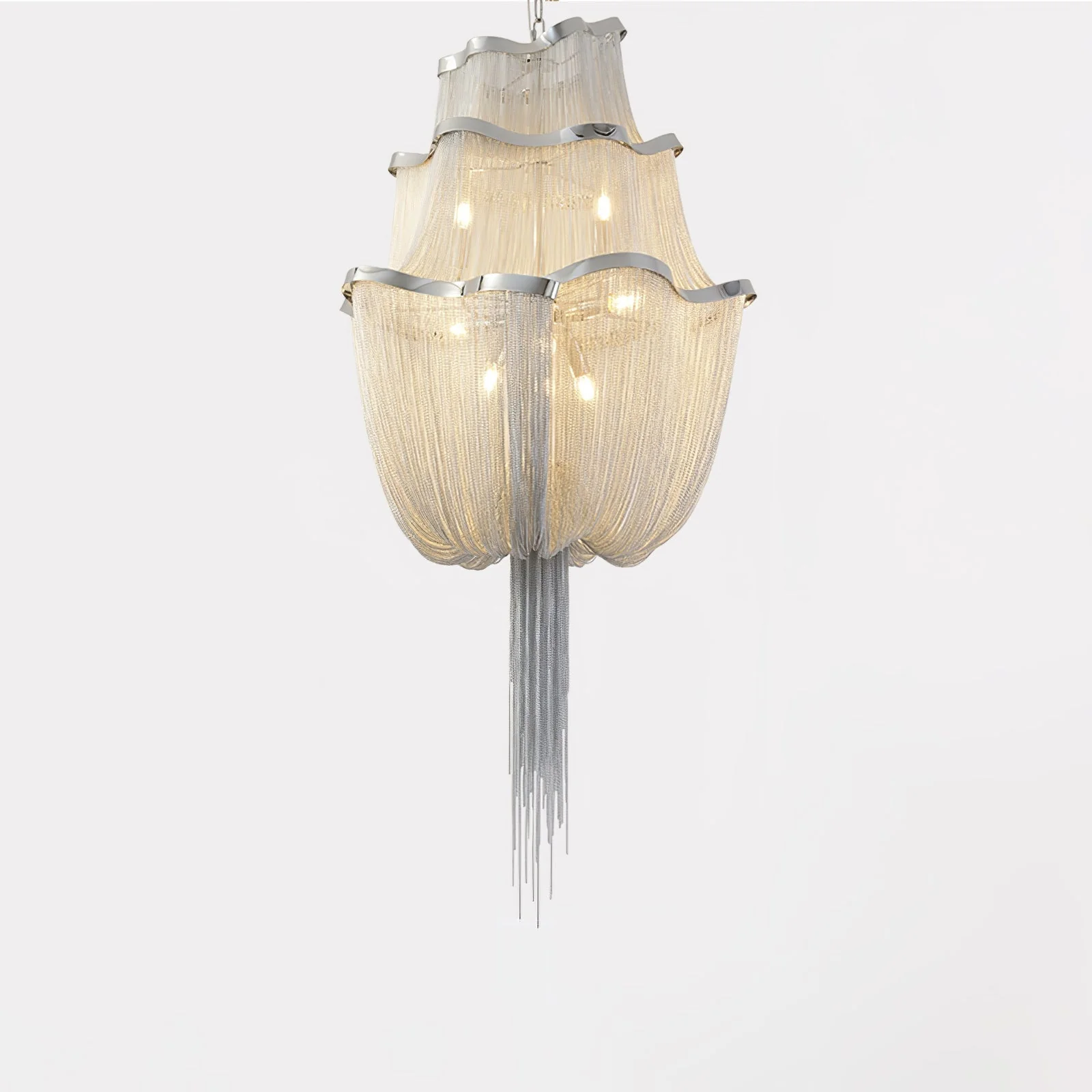 Lustra Chandelier Aluminum Chains Shimmering Nickel - Image 8