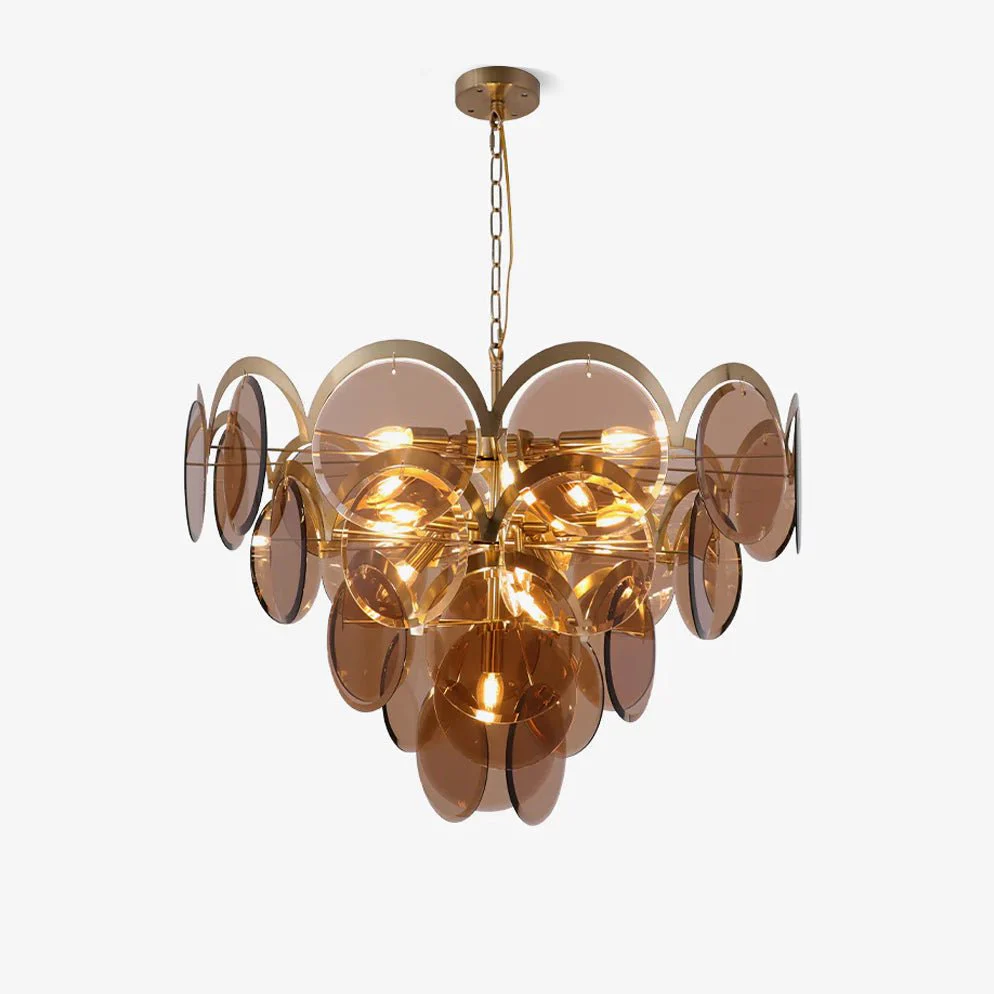 Lustra Chandelier Amber Glass Tiered Circles