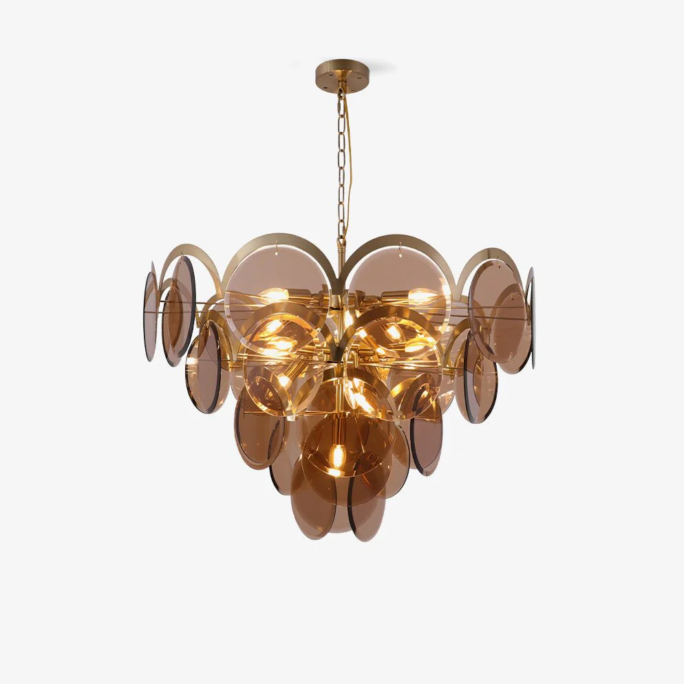 Lustra Chandelier Amber Glass Tiered Circles - Image 12