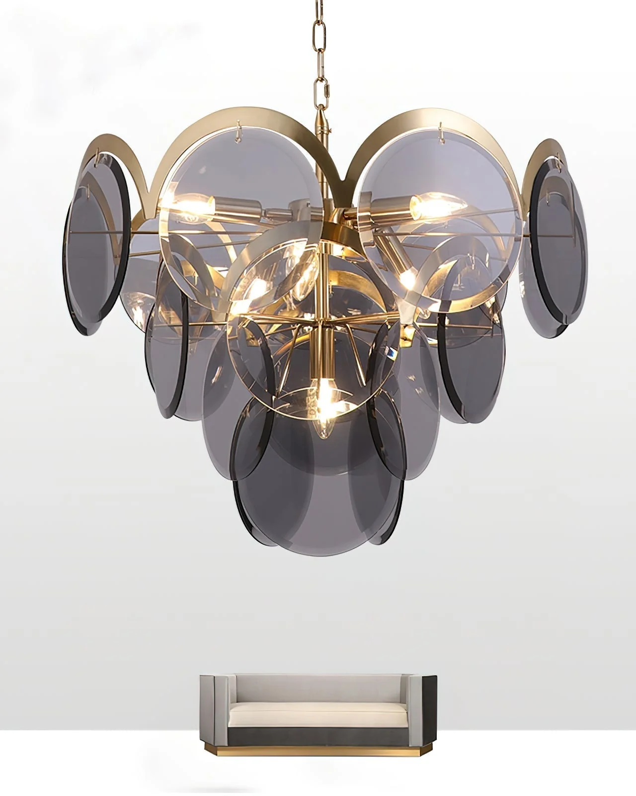 Lustra Chandelier Amber Glass Tiered Circles - Image 13