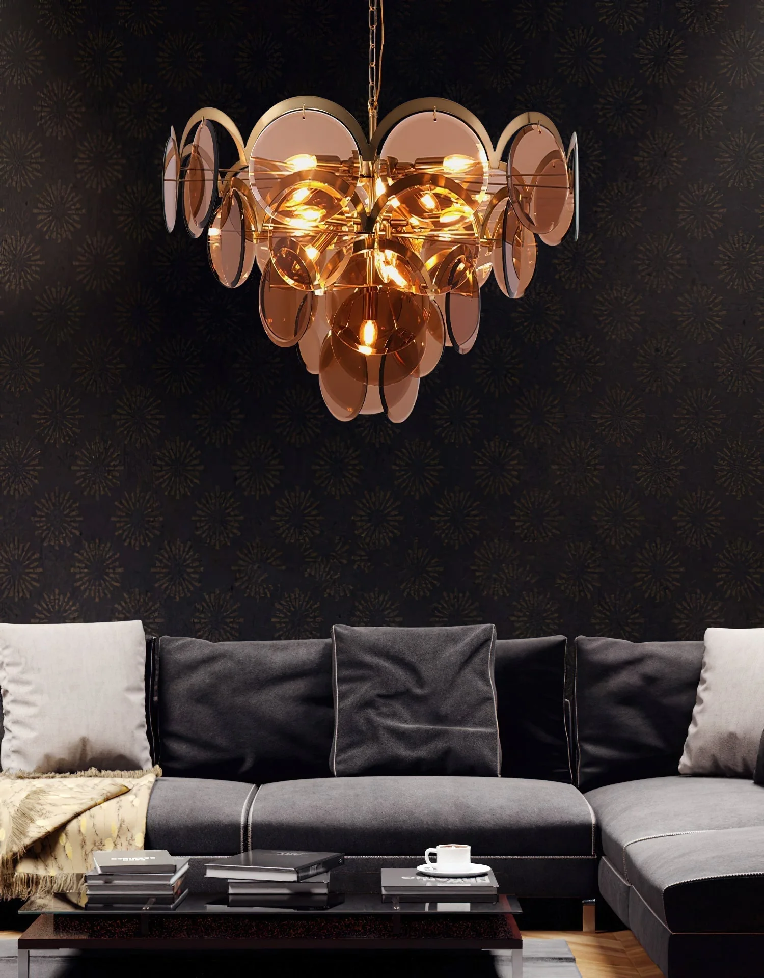 Lustra Chandelier Amber Glass Tiered Circles - Image 14