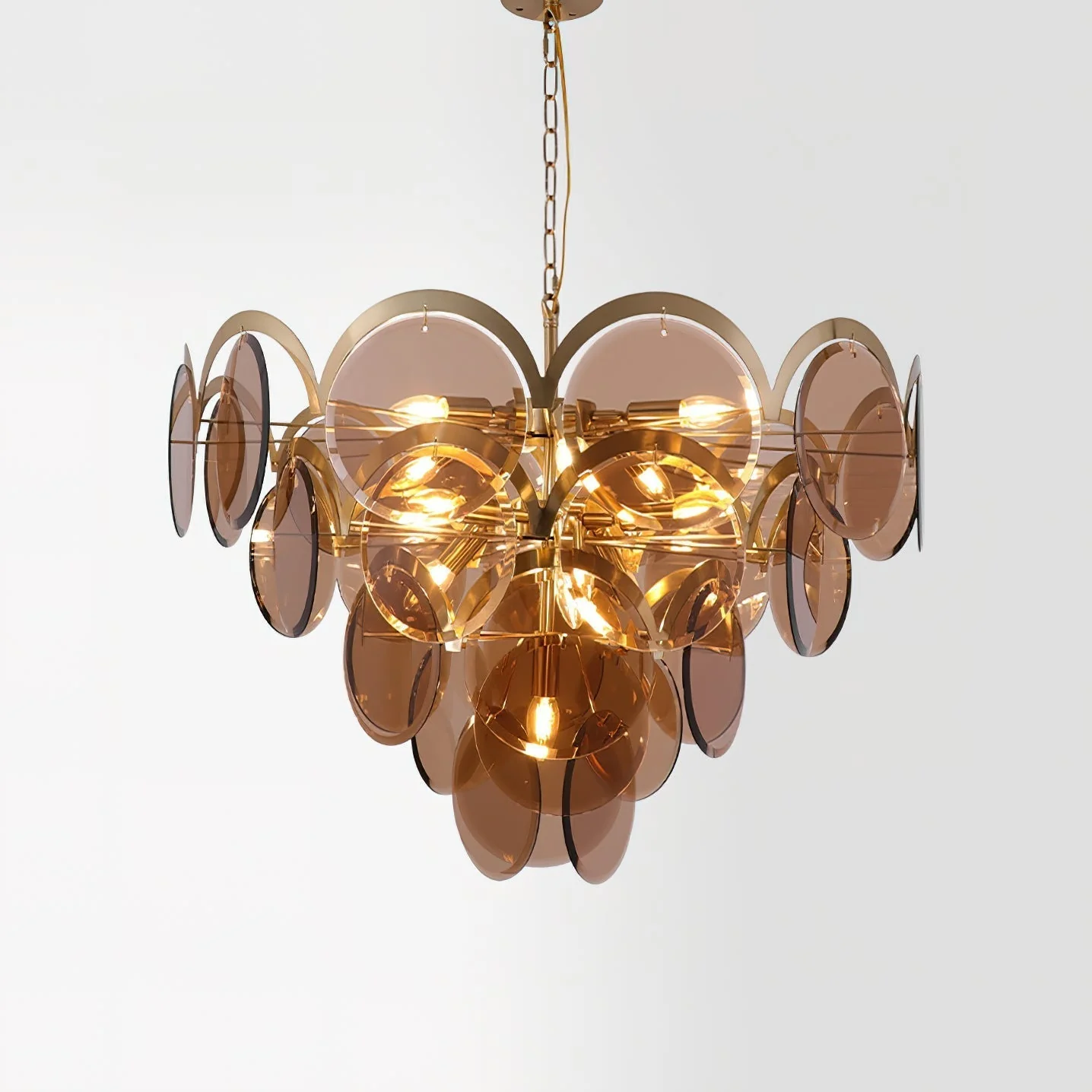 Lustra Chandelier Amber Glass Tiered Circles - Image 15