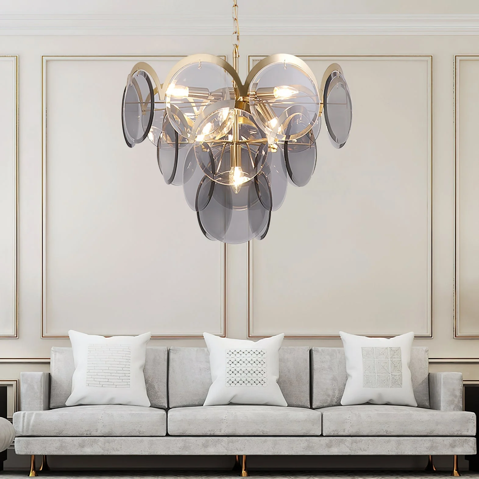 Lustra Chandelier Amber Glass Tiered Circles - Image 3