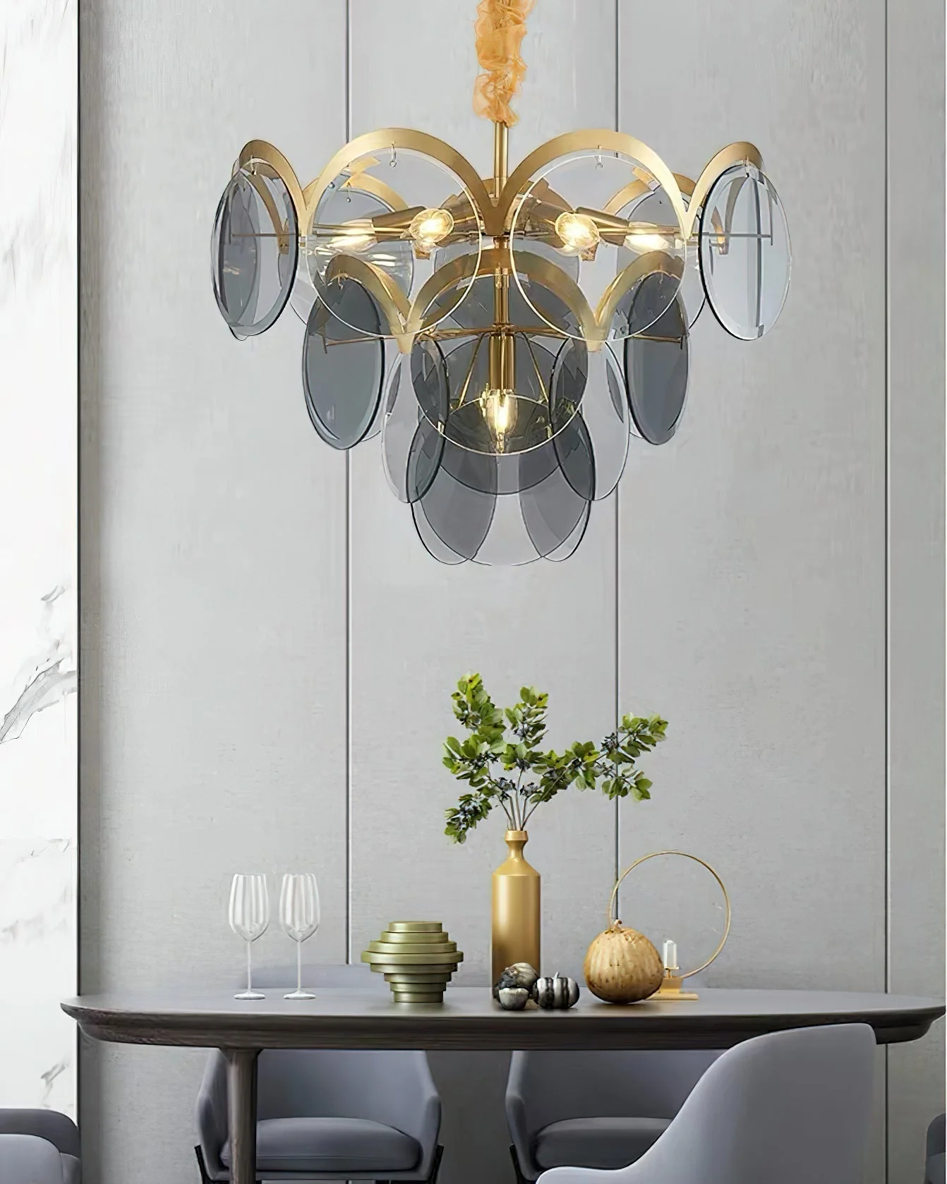 Lustra Chandelier Amber Glass Tiered Circles - Image 4