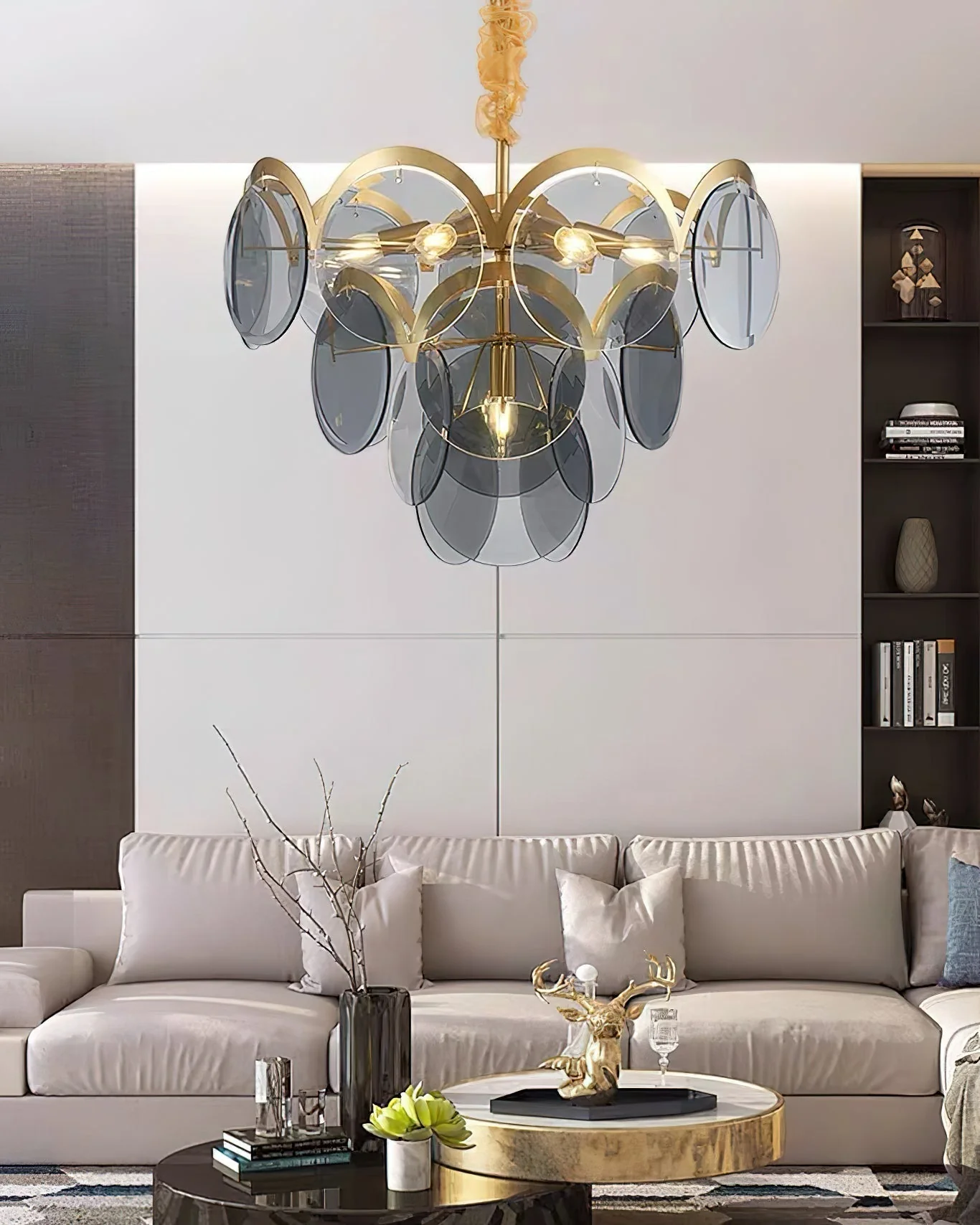 Lustra Chandelier Amber Glass Tiered Circles - Image 5