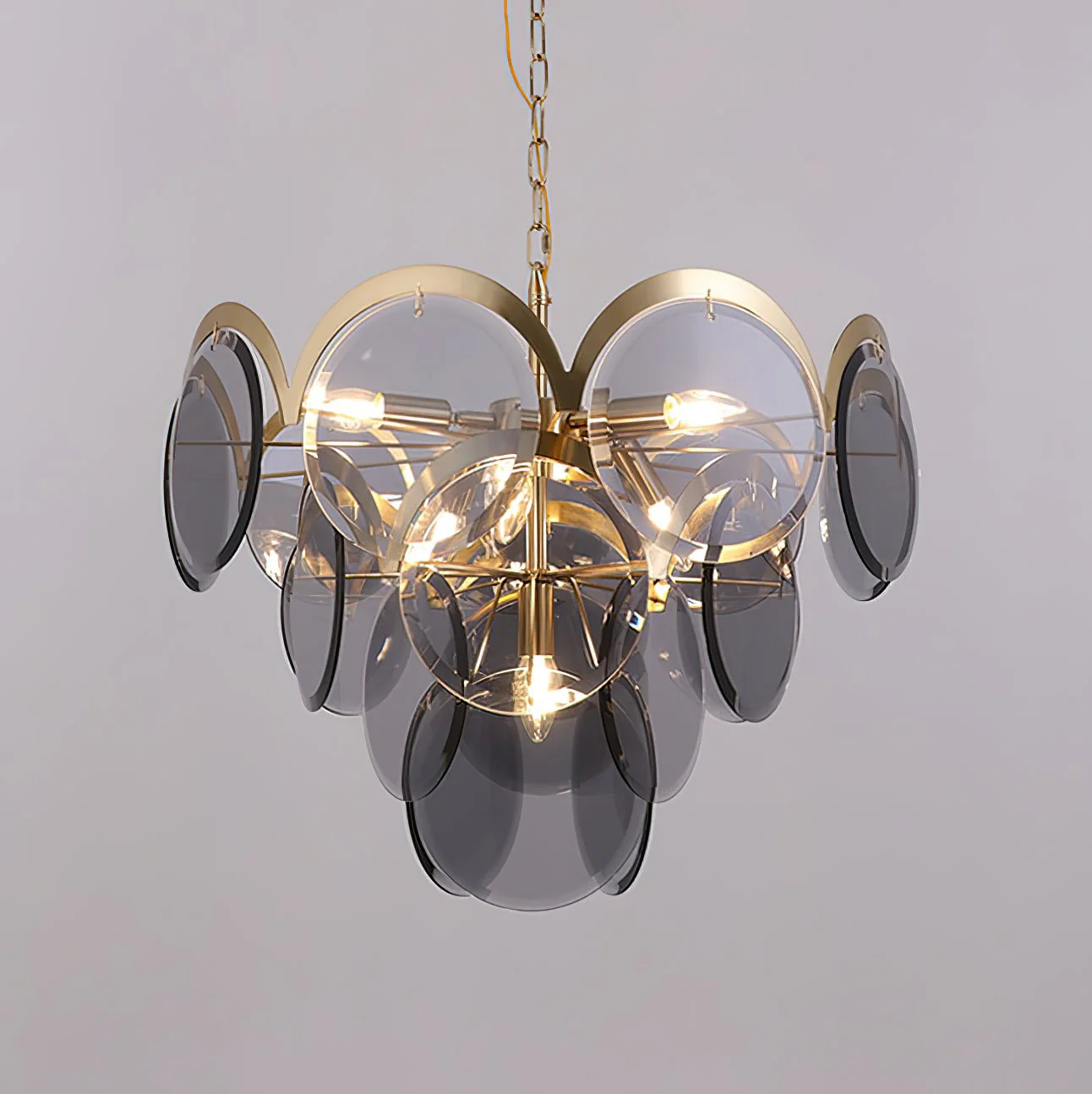 Lustra Chandelier Amber Glass Tiered Circles - Image 8