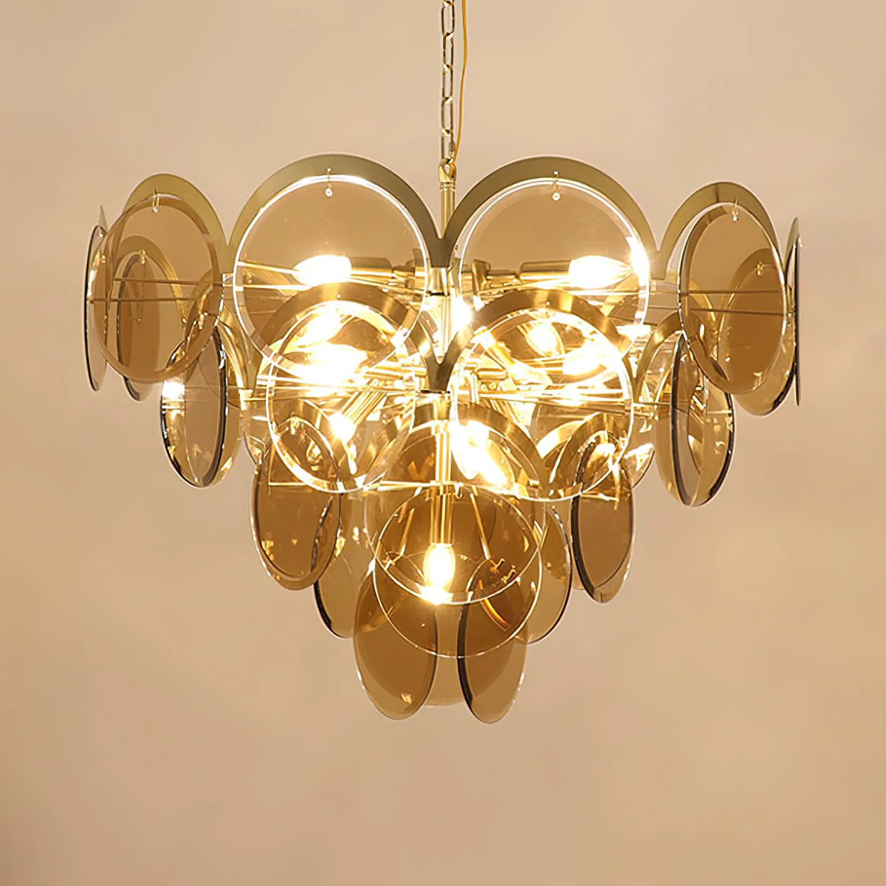 Lustra Chandelier Amber Glass Tiered Circles - Image 9