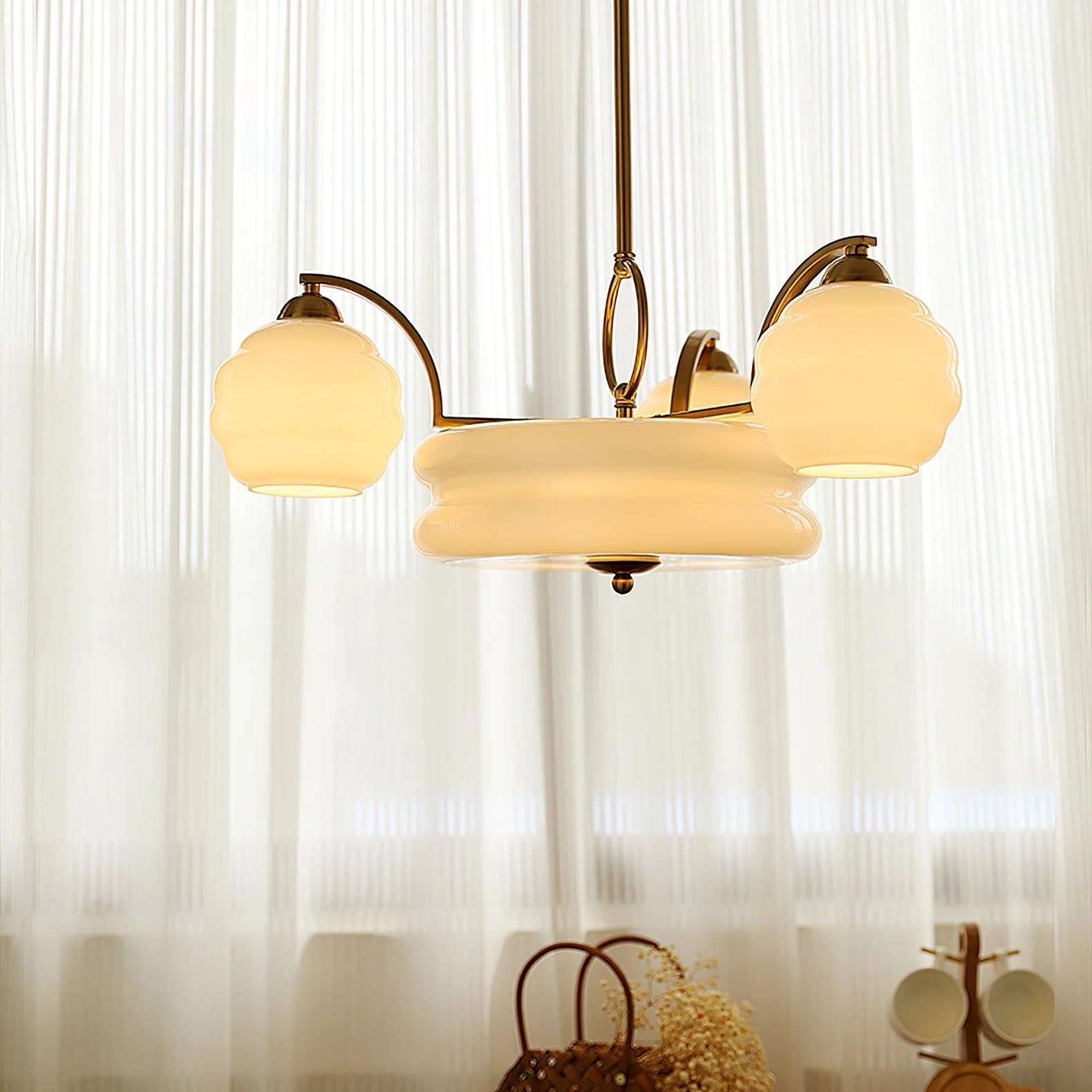 Lustra Chandelier Art Deco Vintage Gold Glass Shades - Image 16