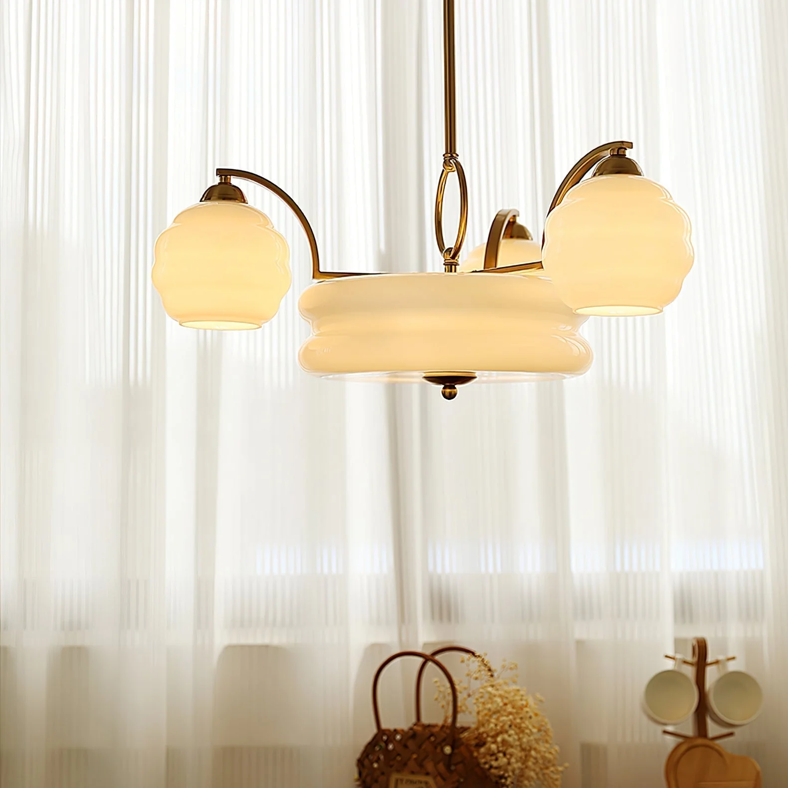 Lustra Chandelier Art Deco Vintage Gold Glass Shades - Image 22