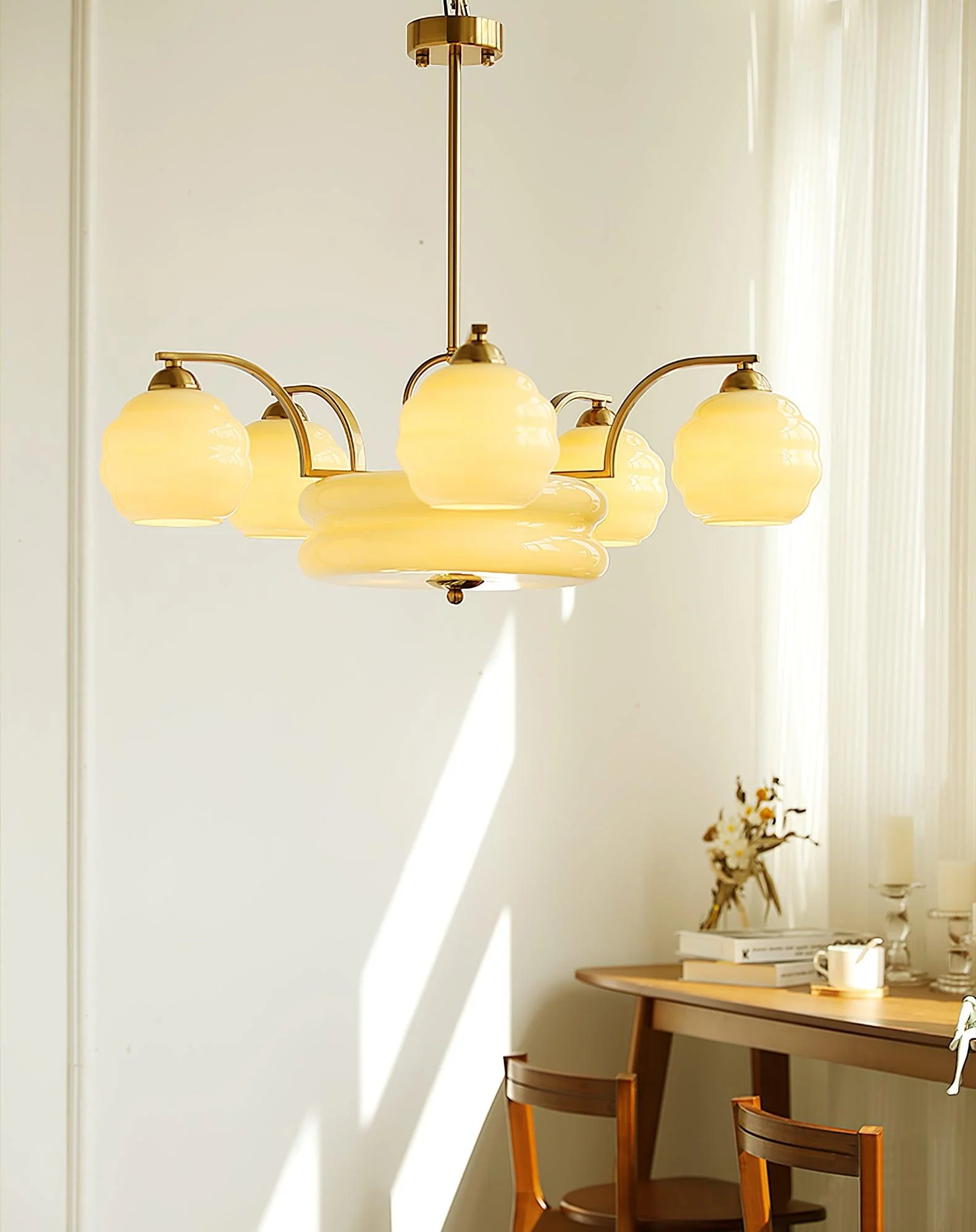 Lustra Chandelier Art Deco Vintage Gold Glass Shades - Image 23