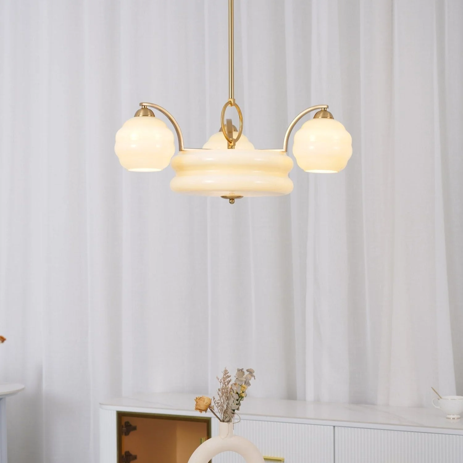 Lustra Chandelier Art Deco Vintage Gold Glass Shades - Image 69