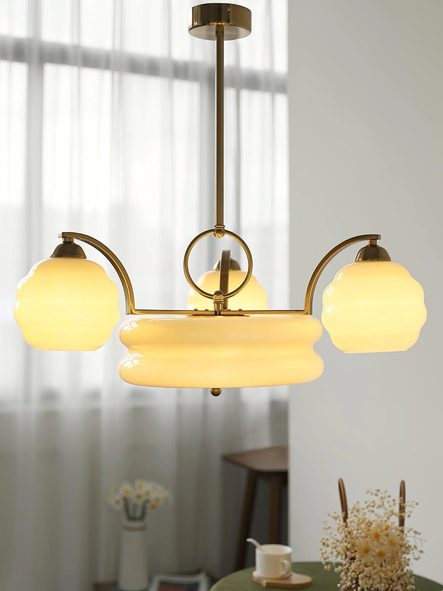 Lustra Chandelier Art Deco Vintage Gold Glass Shades - Image 7