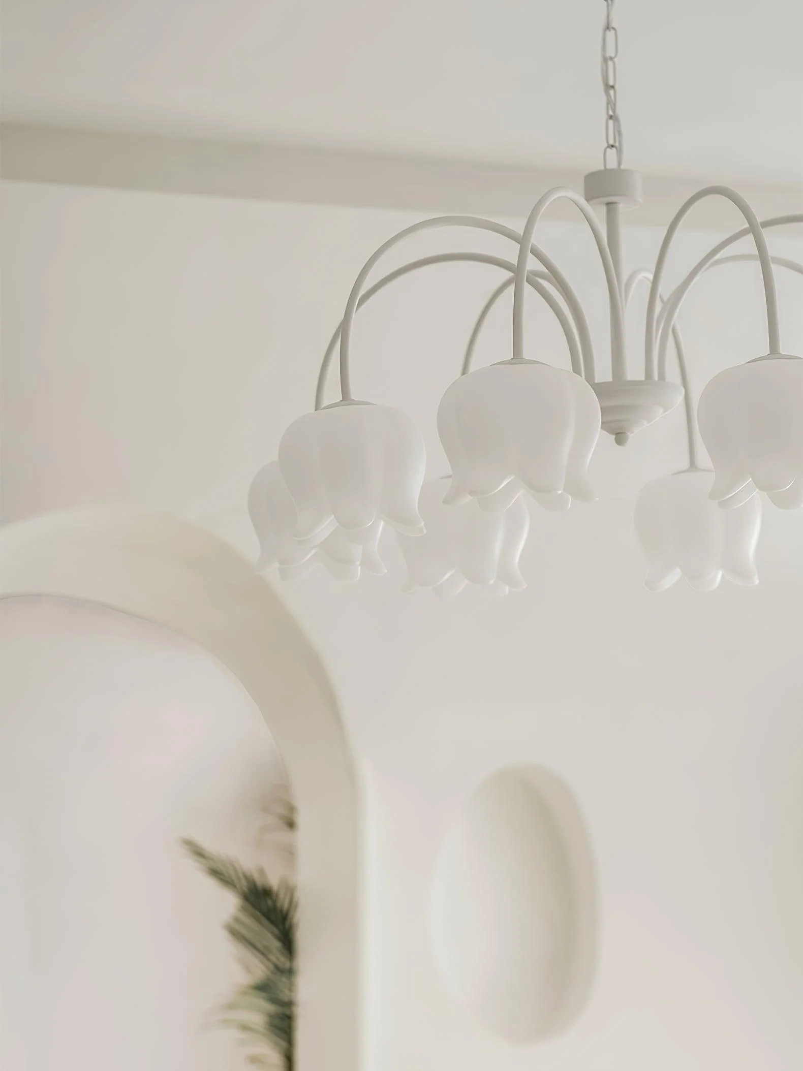 Lustra Chandelier Bell Shade Curved Arm White Floral Elegant - Image 20